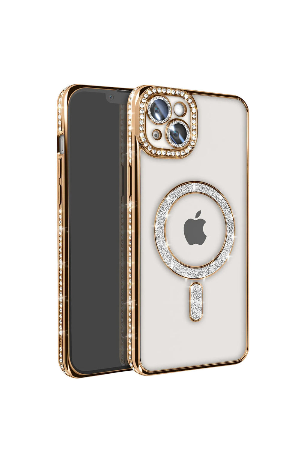Apple iPhone 15 Uyumlu Kılıf Joke Simli Magneticsafe Kılıf - Gold
