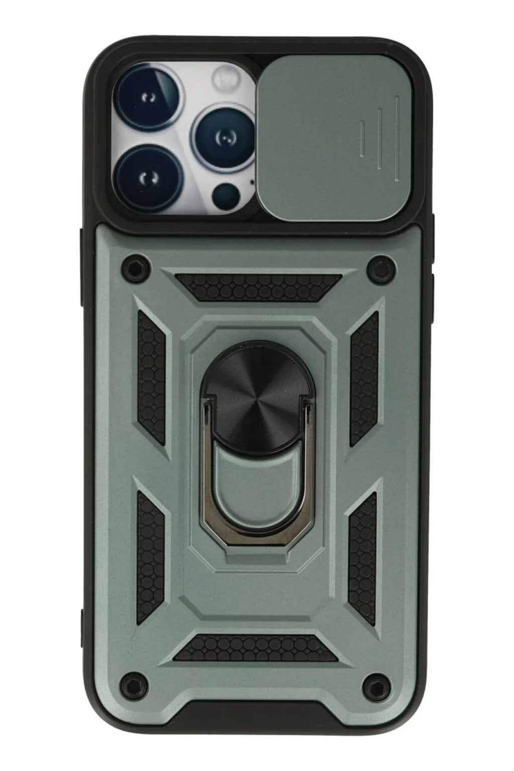 Apple iPhone 13 Pro Max Uyumlu Kılıf Pars Lens Yüzüklü Silikon - Yeşil