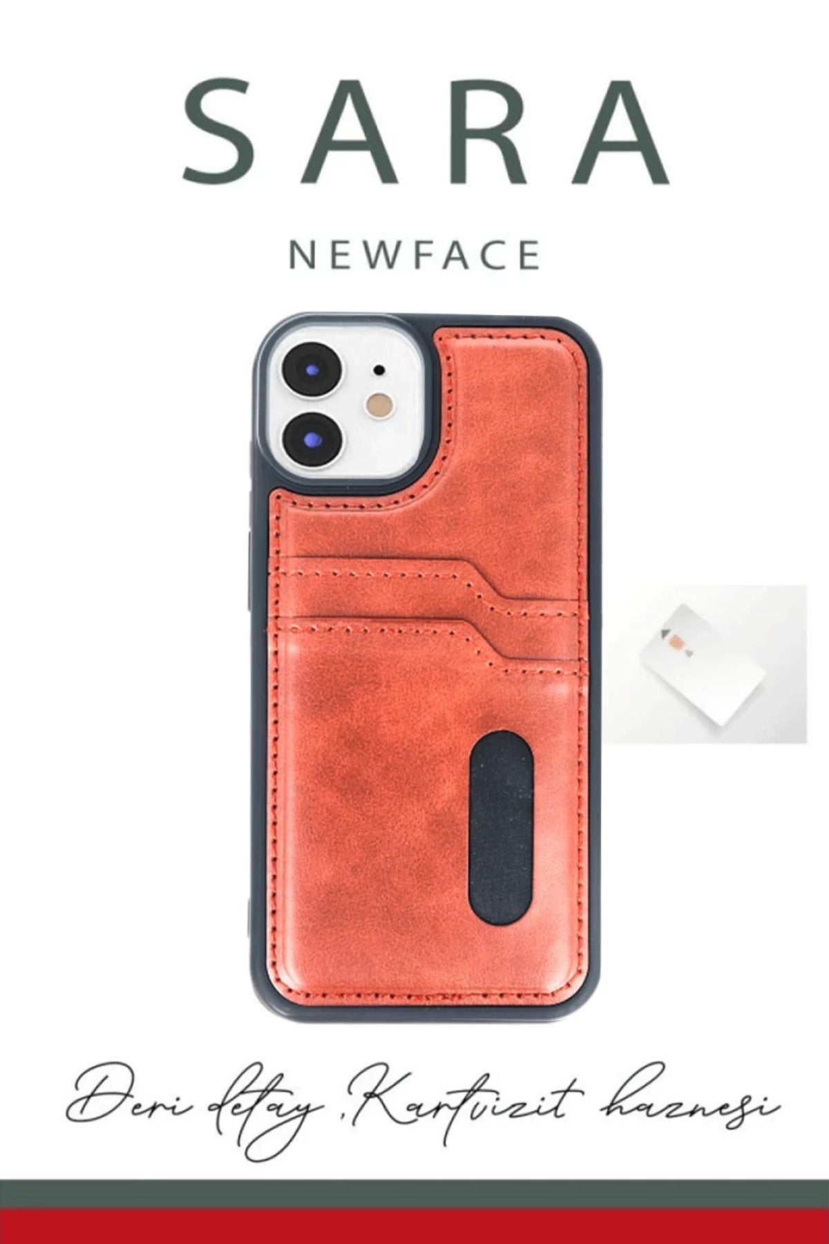 Apple iPhone 11 Uyumlu Kılıf Sara Kartvizitli Deri Kılıf - Taba