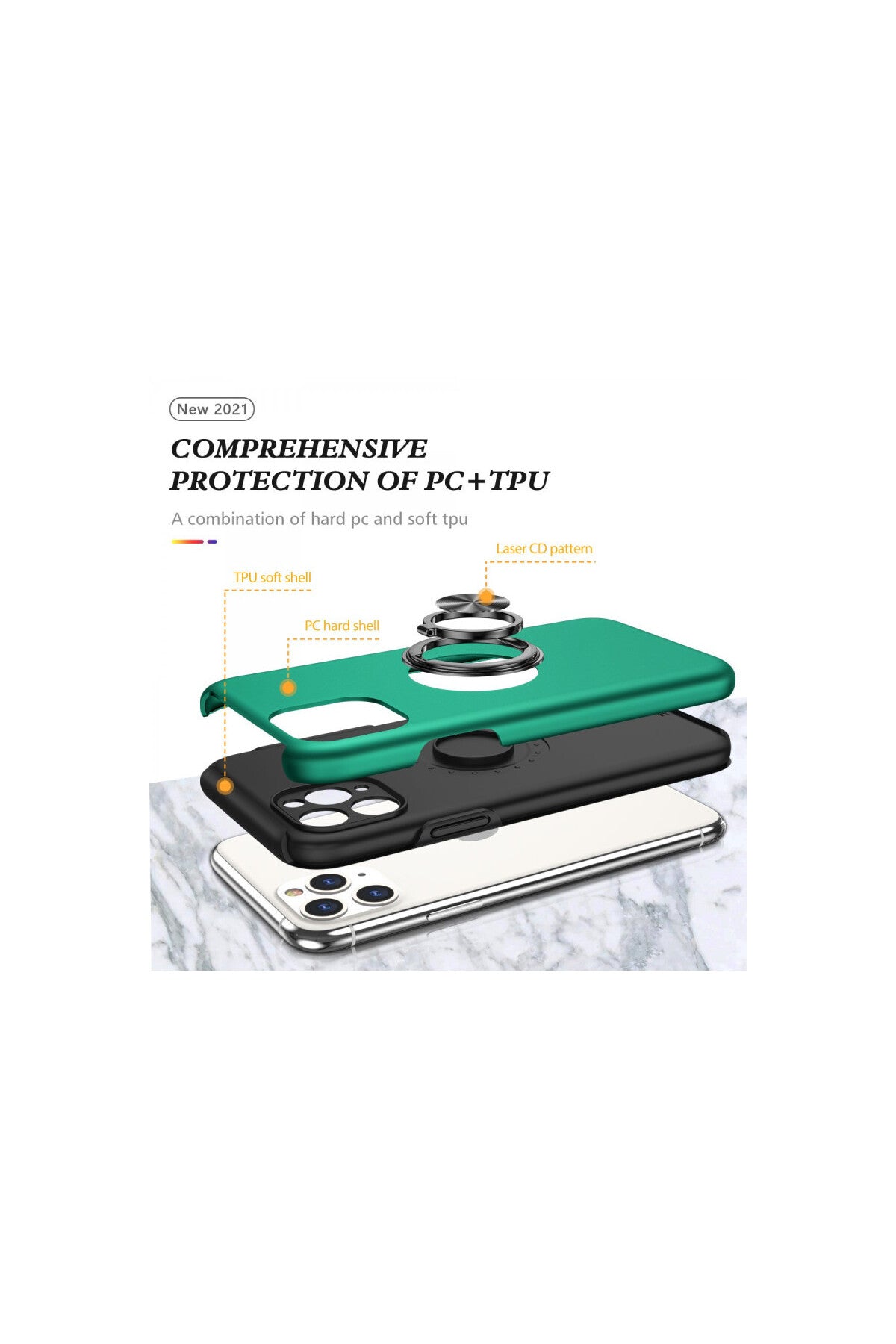 Apple iPhone 11 Pro Max Uyumlu Kılıf Elit Yüzüklü Kapak - Yeşil