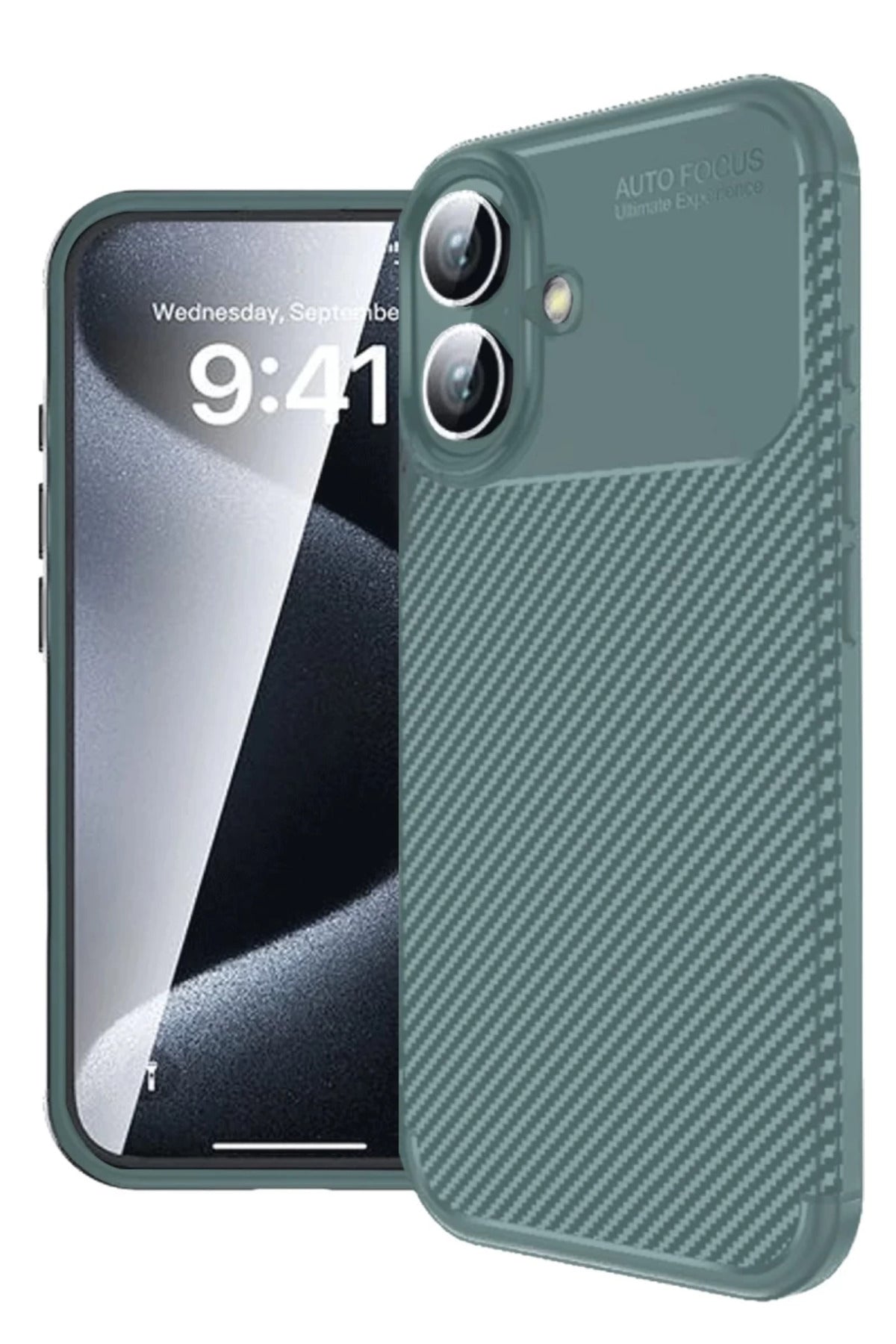 Apple iPhone 16 Plus Uyumlu Kılıf Auto Focus Karbon Kapak - Koyu Yeşil