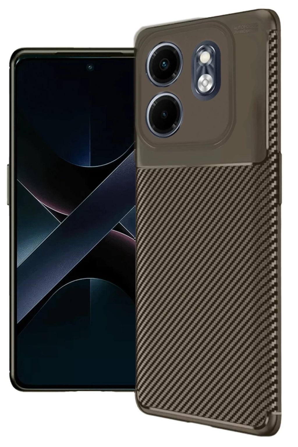 İnfinix Hot 50i 4G Uyumlu Kılıf Auto Focus Karbon Kapak - Kahverengi