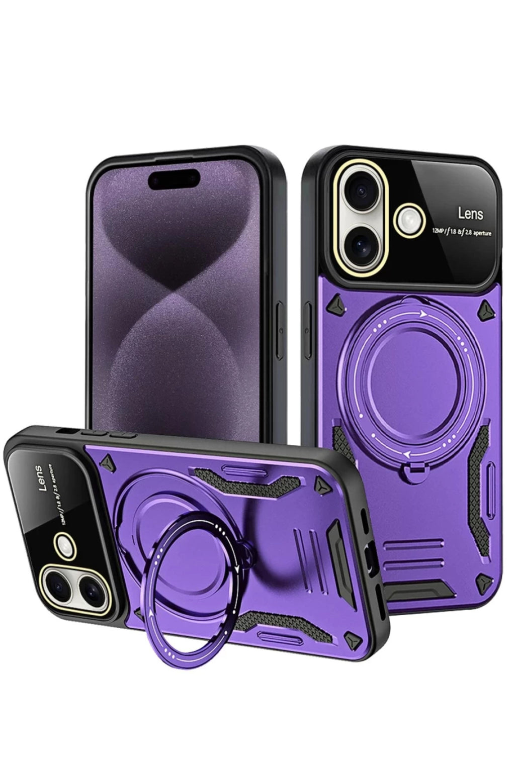 Apple iPhone 16 Uyumlu Kılıf Joy Lens Standlı Kapak - Mor