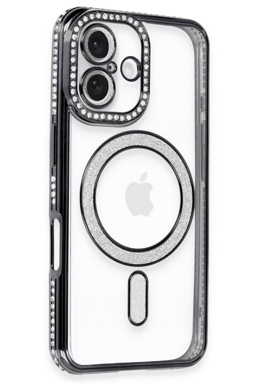 Apple iPhone 16 Plus Uyumlu Kılıf Joke Simli Magneticsafe Kılıf - Siyah