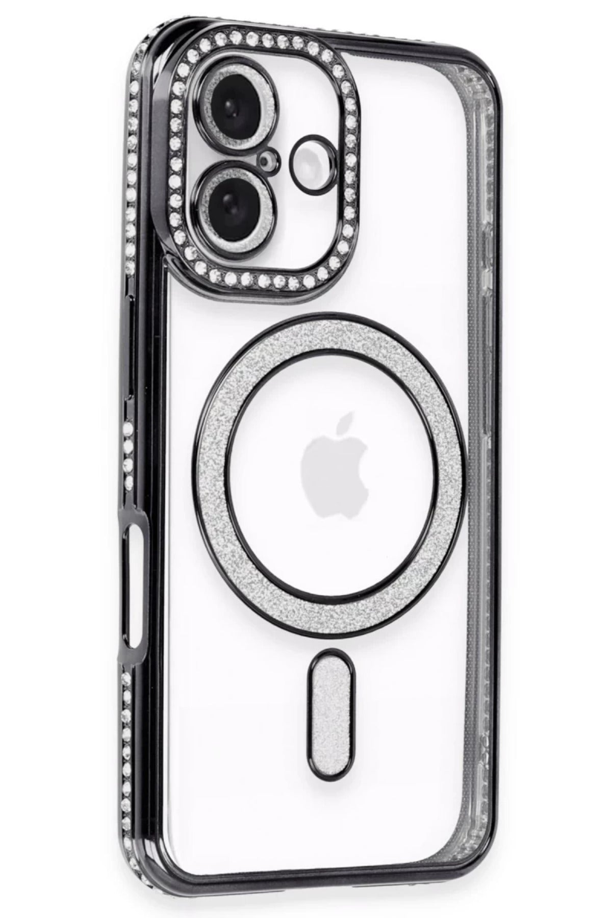Apple iPhone 16 Plus Uyumlu Kılıf Joke Simli Magneticsafe Kılıf - Siyah