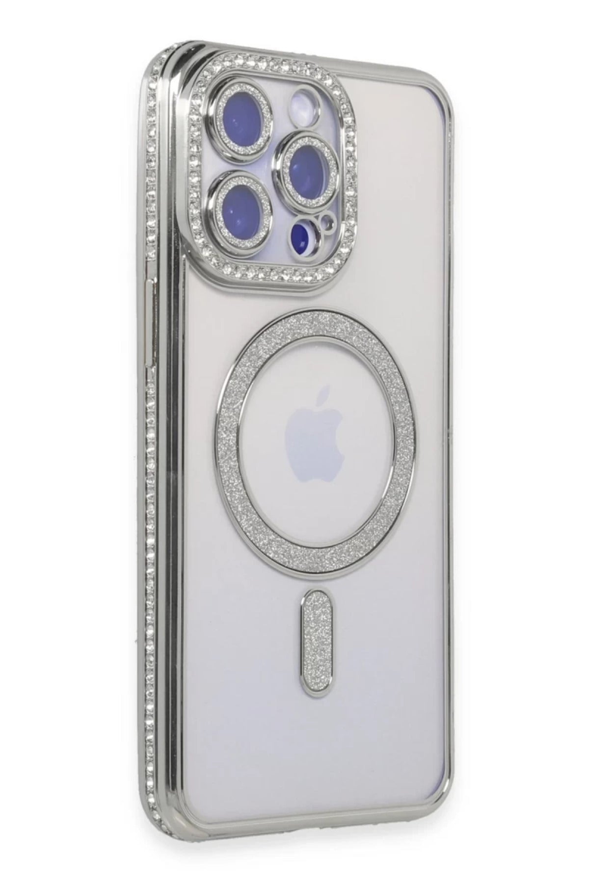 Apple iPhone 15 Pro Uyumlu Kılıf Joke Simli Magneticsafe Kılıf - Gümüş