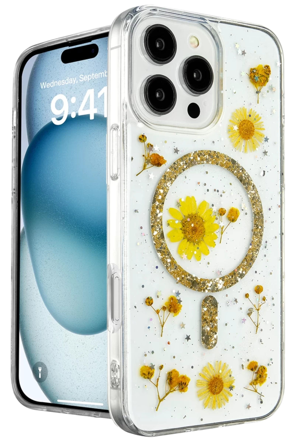 Apple iPhone 16 Pro Uyumlu Kılıf Daisy Simli Magsafe Kapak - Gold