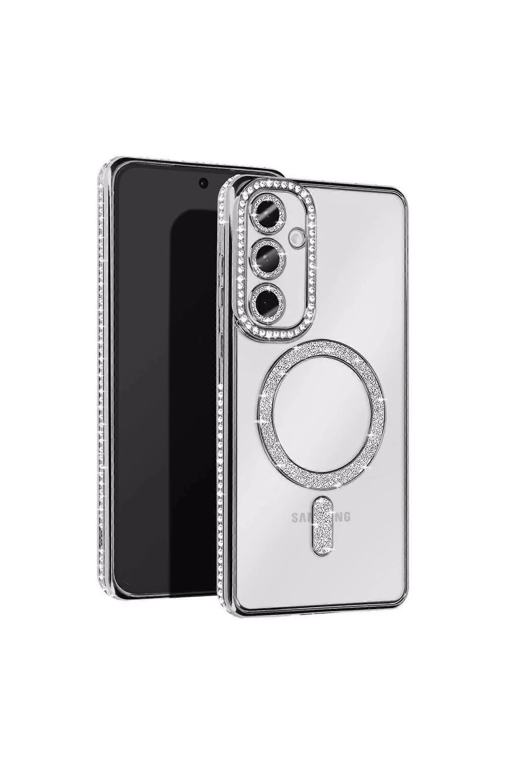 Samsung Galaxy A55 5G Uyumlu Joke Simli Magneticsafe Kılıf - Gümüş