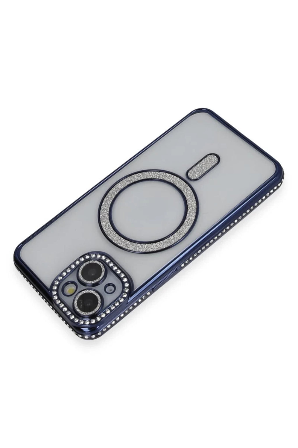 Apple iPhone 14 Uyumlu Kılıf Joke Simli Magneticsafe Kılıf - Lacivert