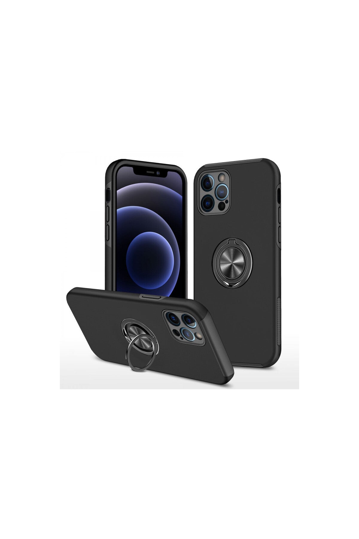 Apple iPhone 12 Pro Max Uyumlu Kılıf Elit Yüzüklü Kapak - Siyah
