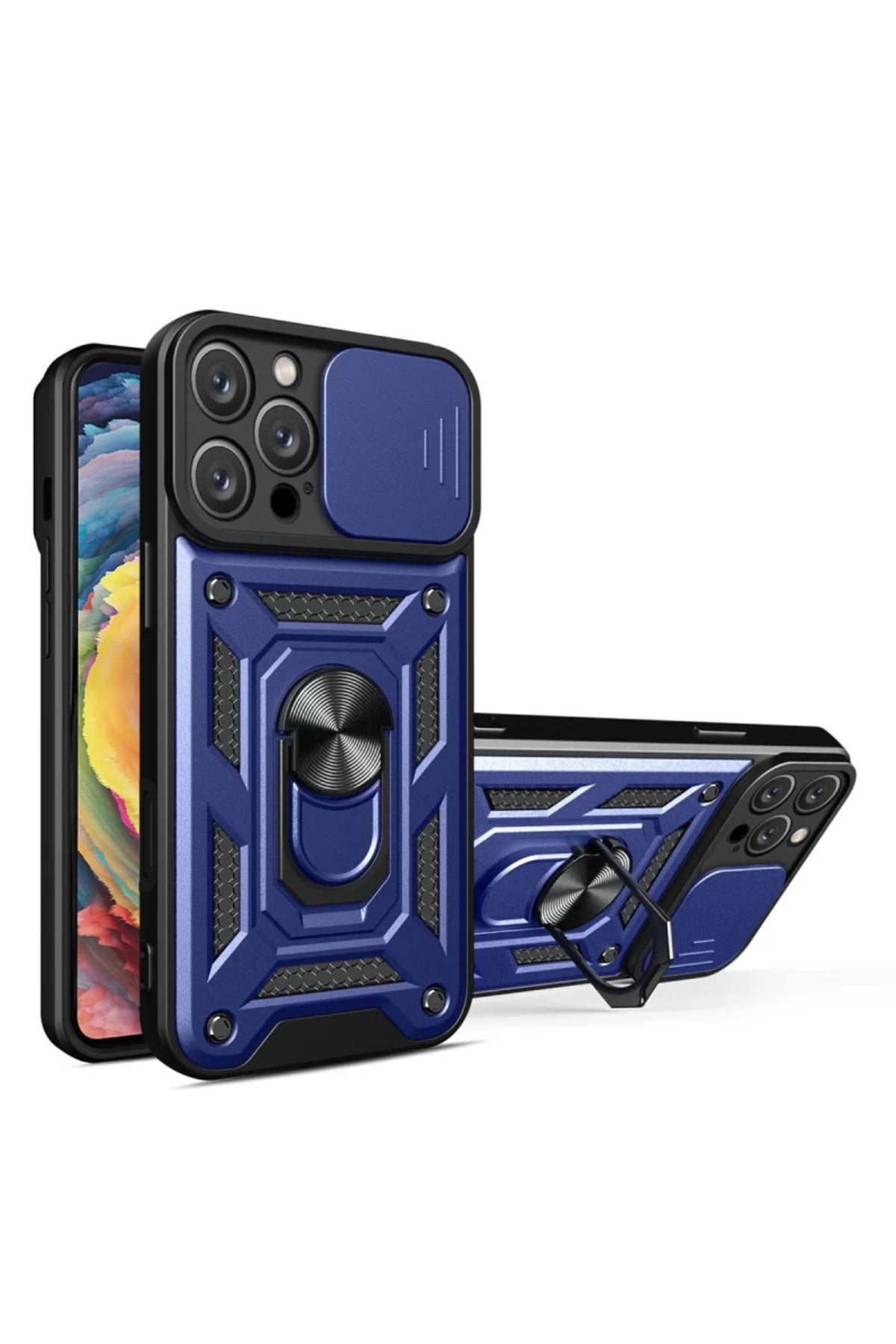 Apple iPhone 16 Pro Uyumlu Kılıf Pars Lens Yüzüklü Silikon - Lacivert