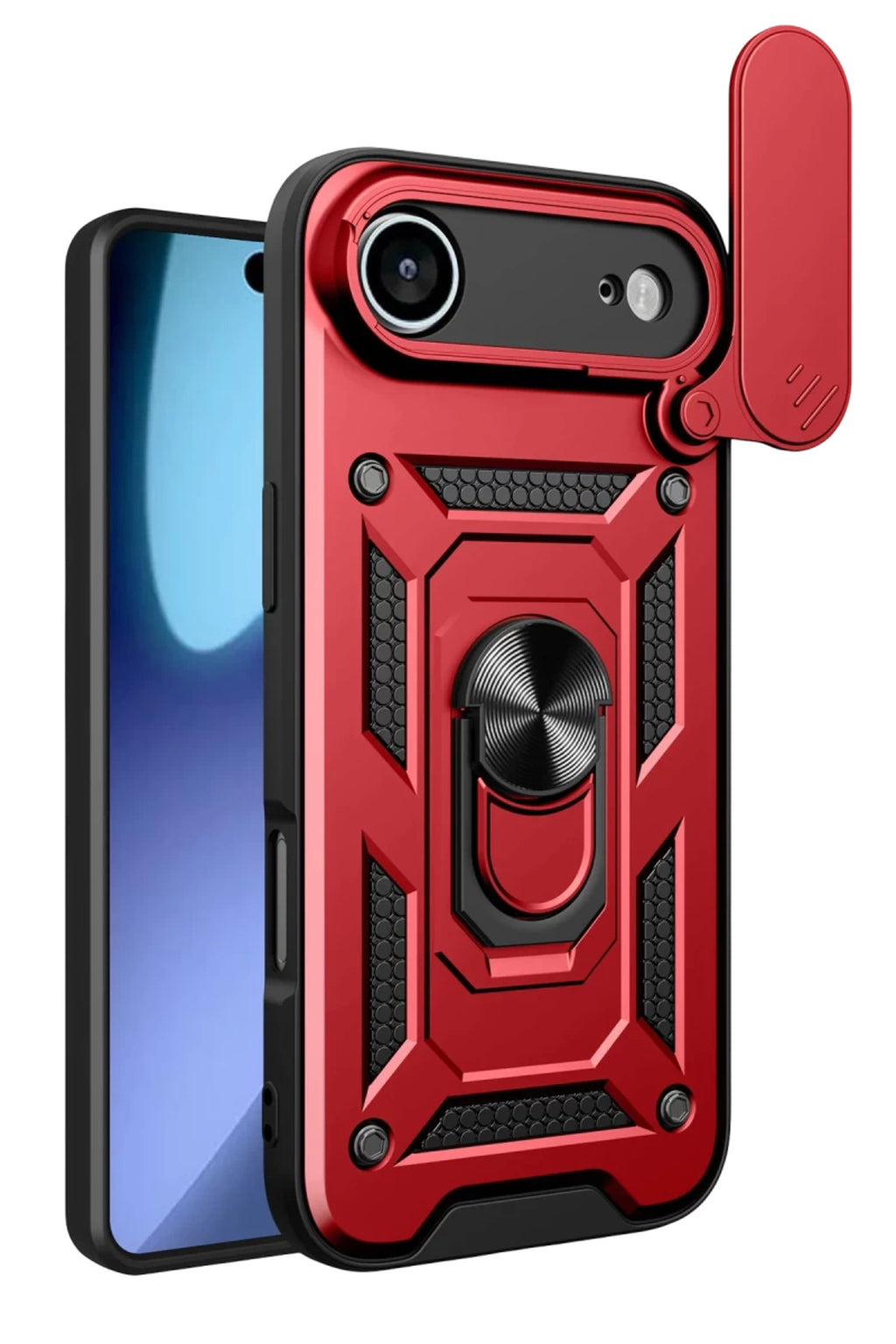 Apple iPhone 17 Air Uyumlu Pars Lens Yüzüklü Silikon - Kırmızı