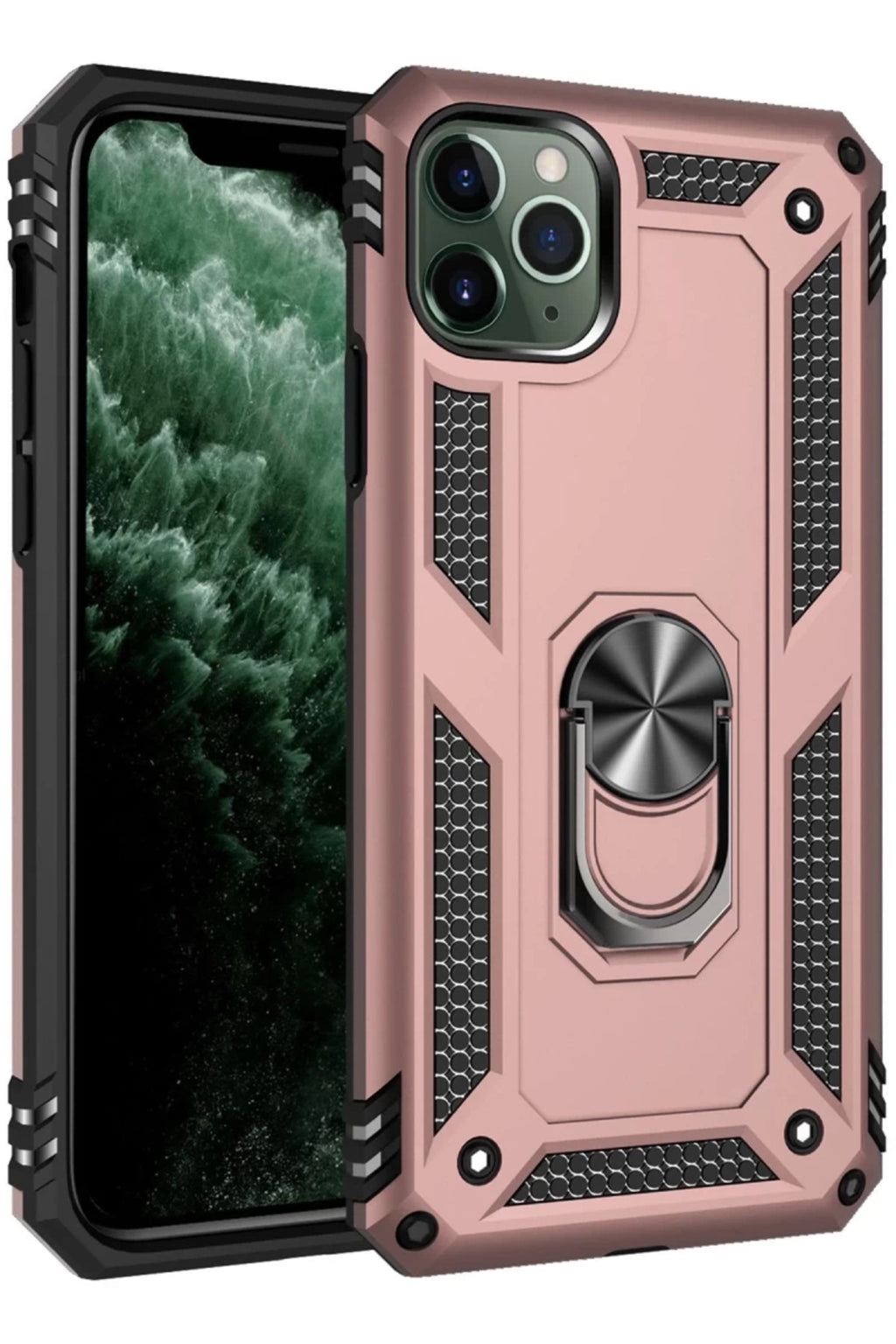 Apple iPhone 11 Pro Uyumlu Kılıf Sofya Yüzüklü Silikon Kapak - Rose