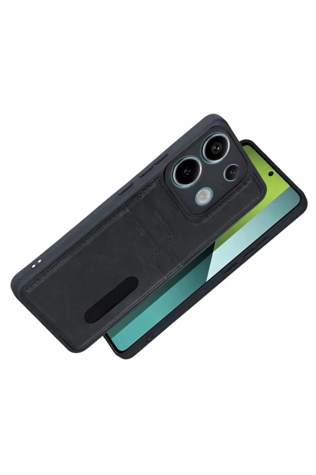 Xiaomi Redmi 15C 4G Uyumlu Sara Kartvizitli Deri Kılıf - Siyah