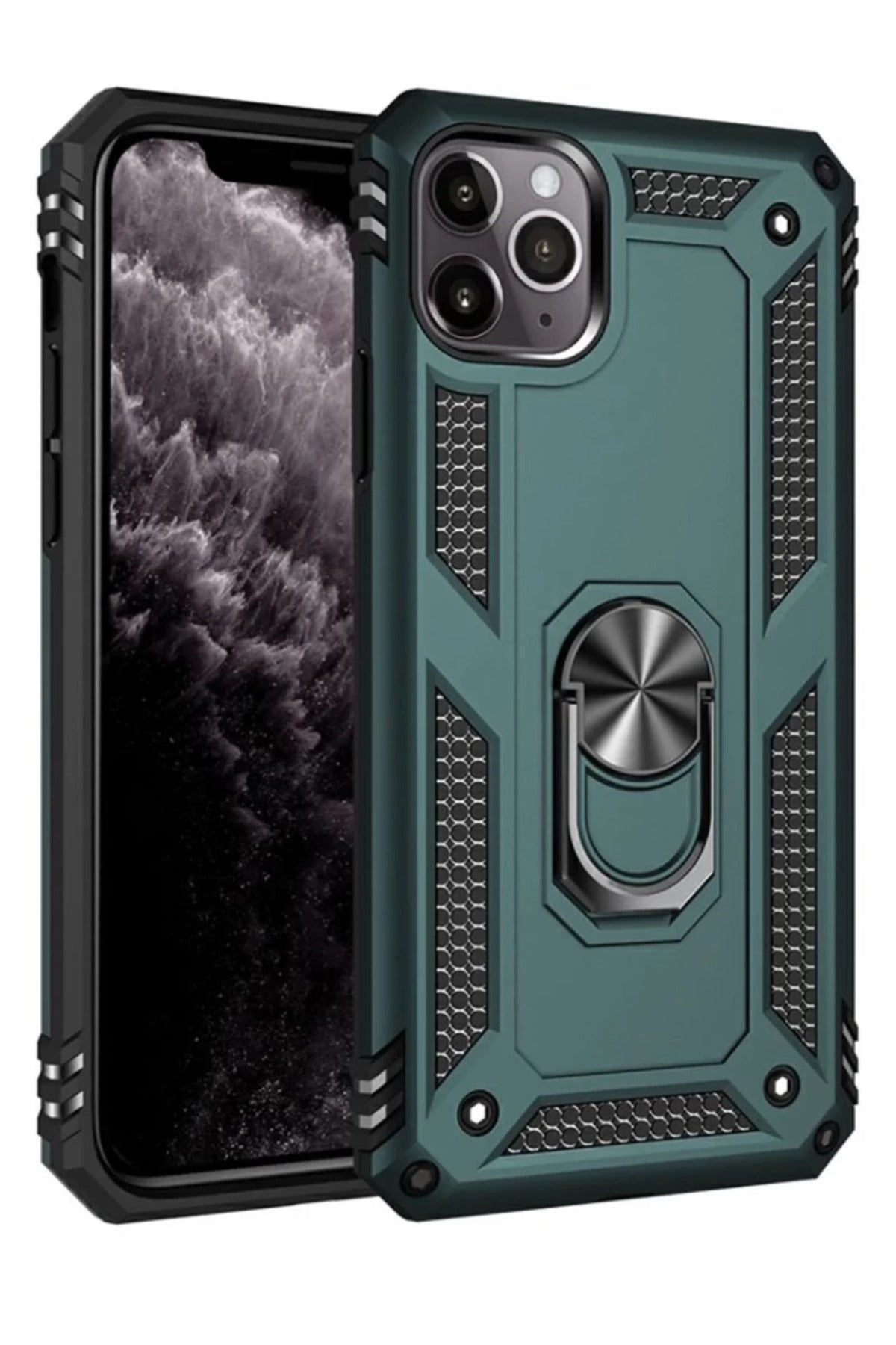 Apple iPhone 11 Pro Max Uyumlu Kılıf Sofya Yüzüklü Silikon Kapak - Yeşil