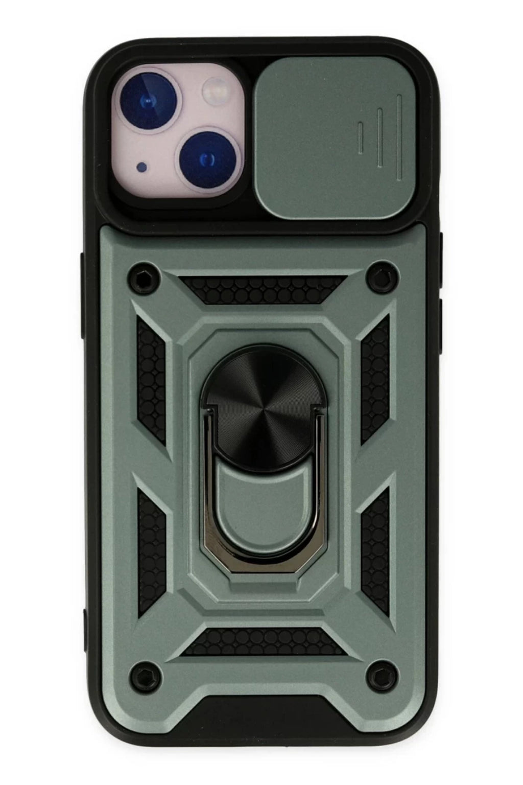 Apple iPhone 14 Uyumlu Kılıf Pars Lens Yüzüklü Silikon - Yeşil