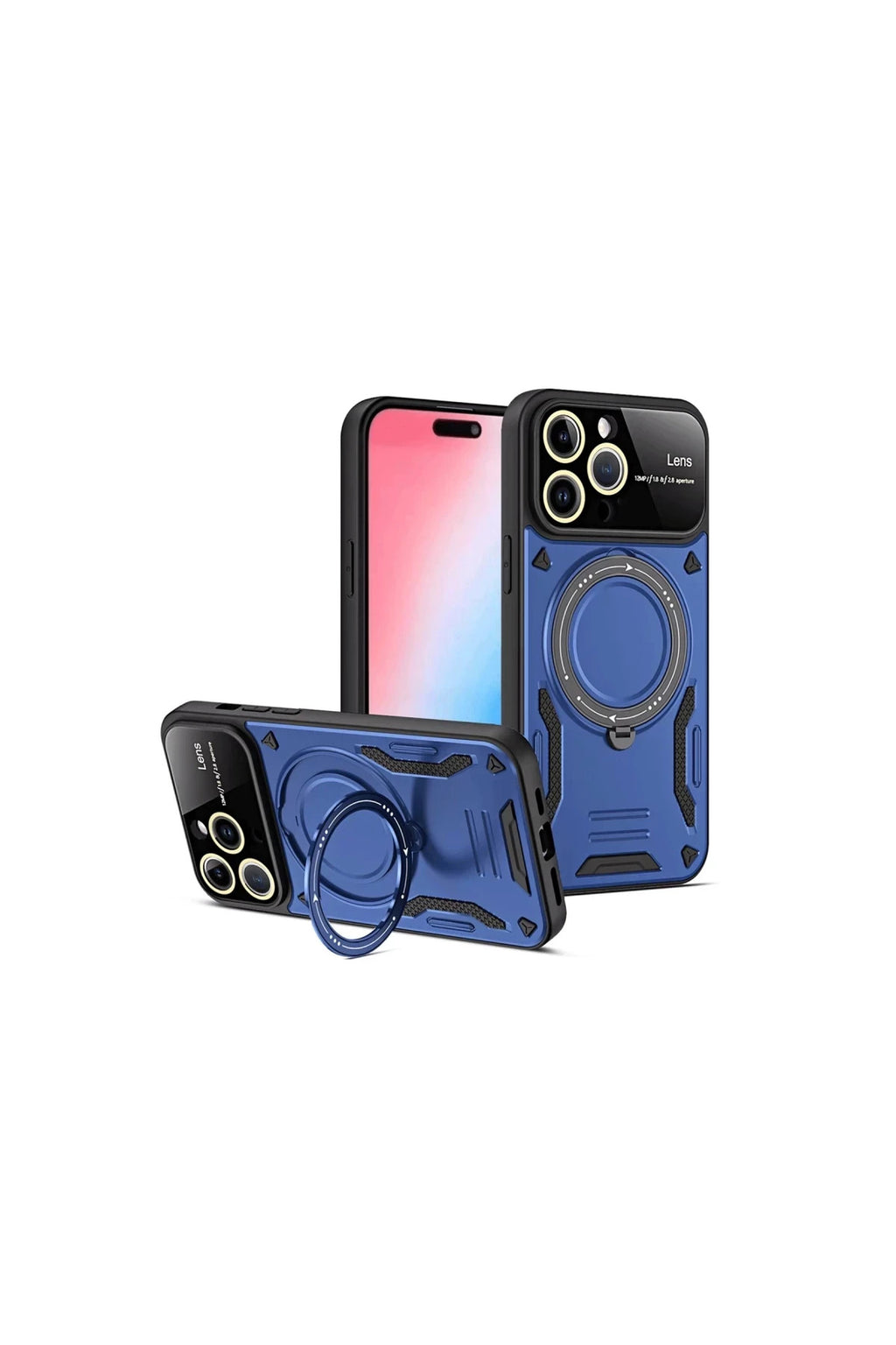 Apple iPhone 15 Pro Uyumlu Joy Lens Standlı Kapak - Lacivert