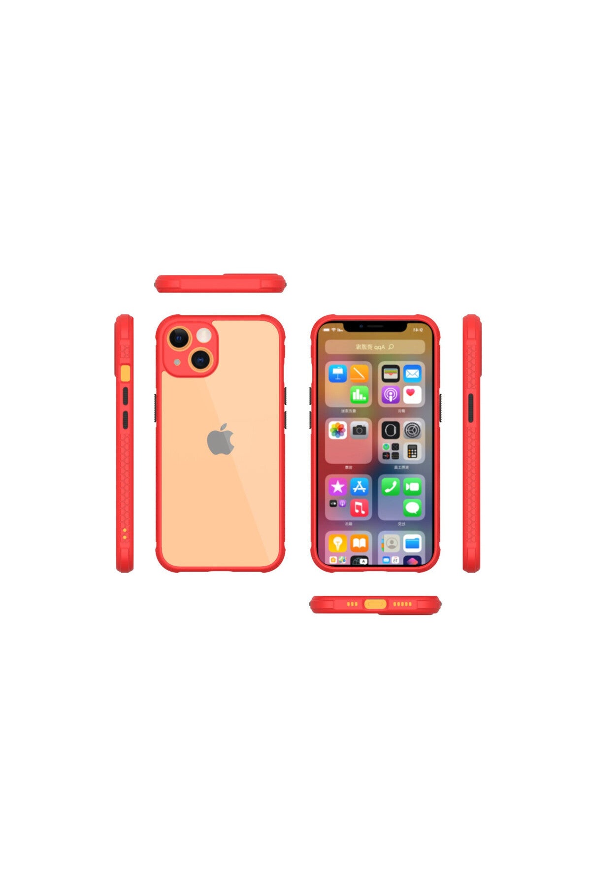 Apple iPhone 13 Mini Uyumlu Kılıf Miami Şeffaf Silikon - Kırmızı