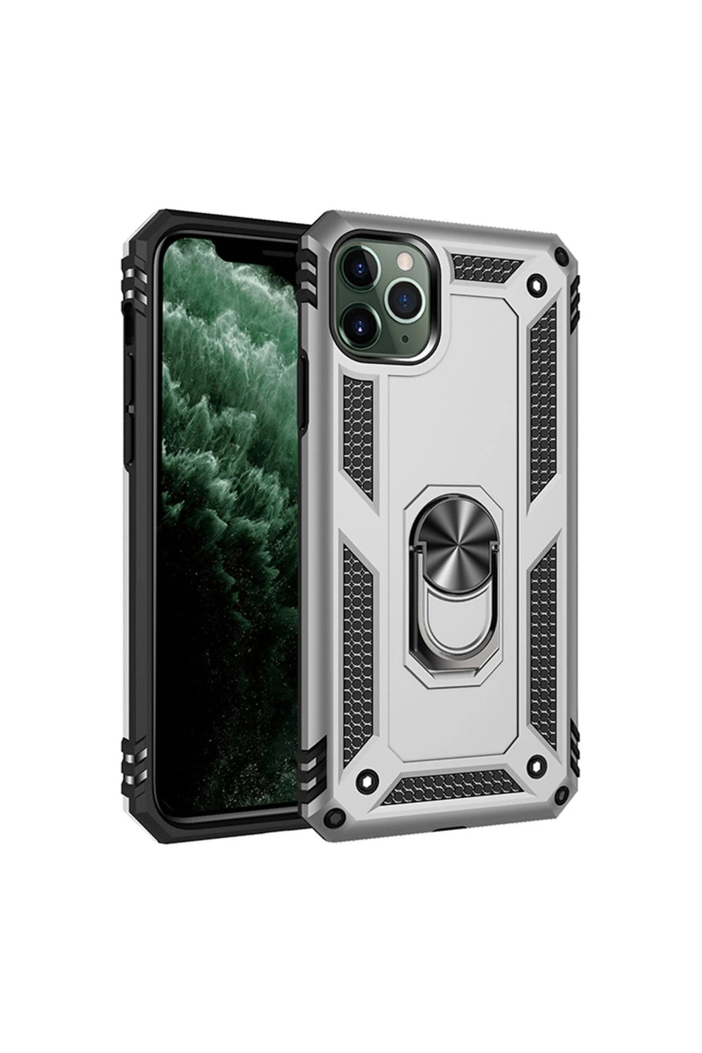Apple iPhone 11 Pro Max Uyumlu Kılıf Sofya Yüzüklü Silikon Kapak - Gümüş