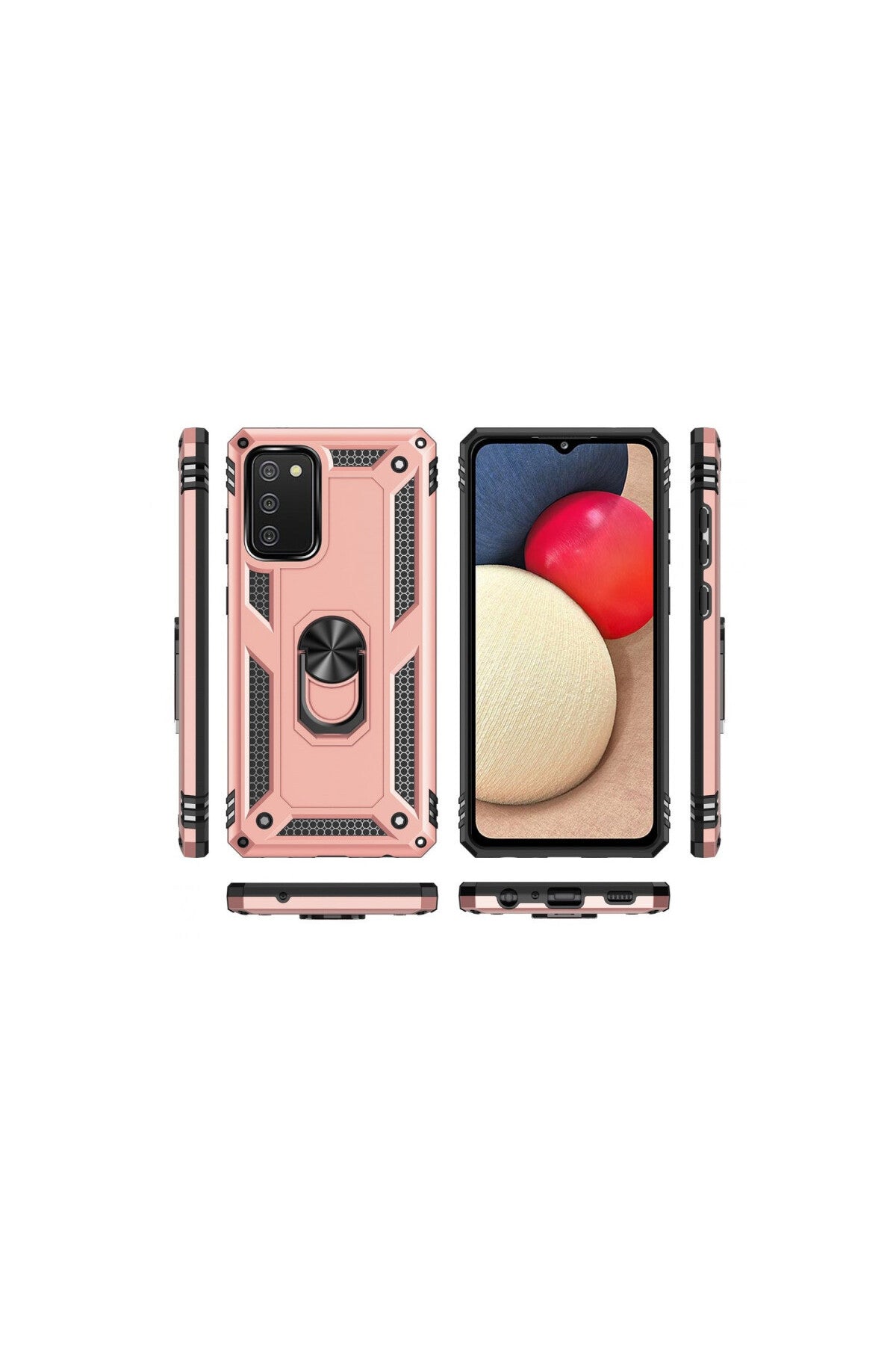 Samsung Galaxy A03S Uyumlu Kılıf Sofya Yüzüklü Silikon Kapak - Rose