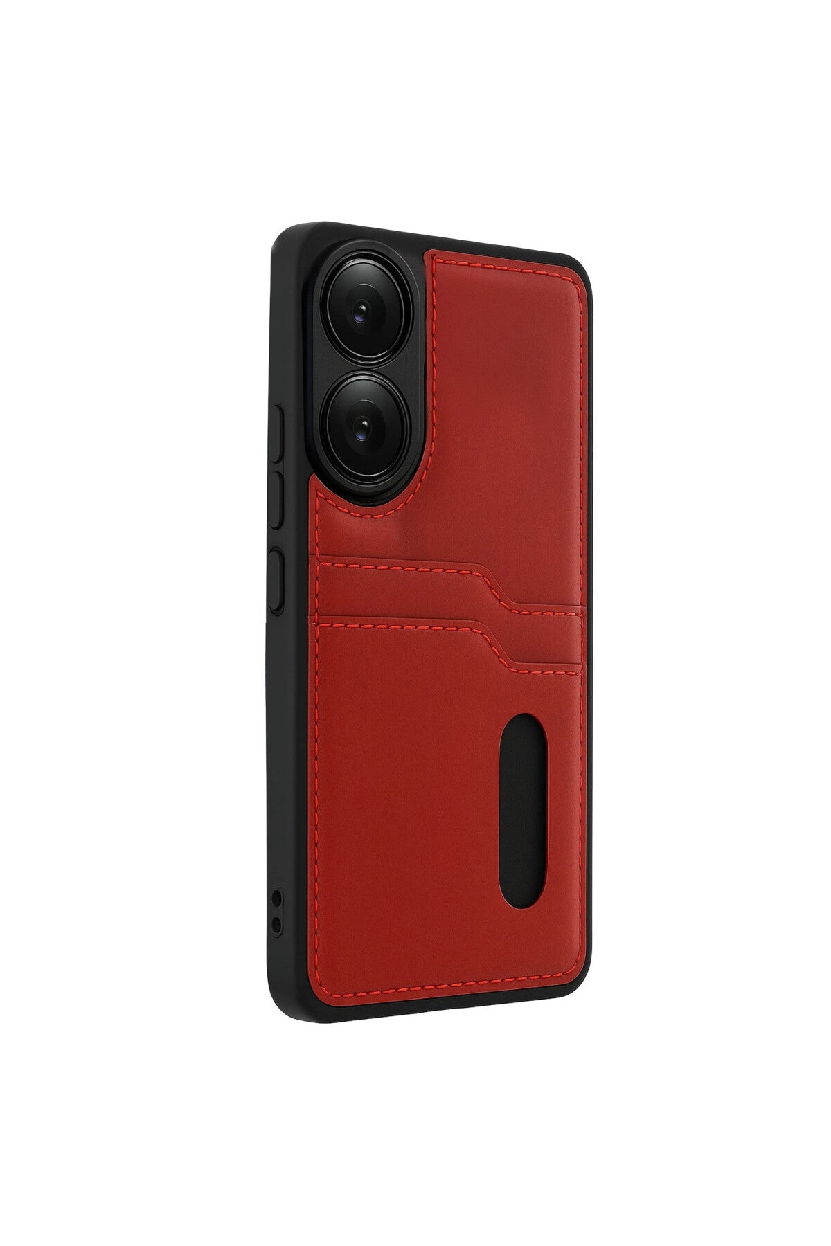 Oppo A38 Uyumlu Sara Kartvizitli Deri Kılıf - Kırmızı