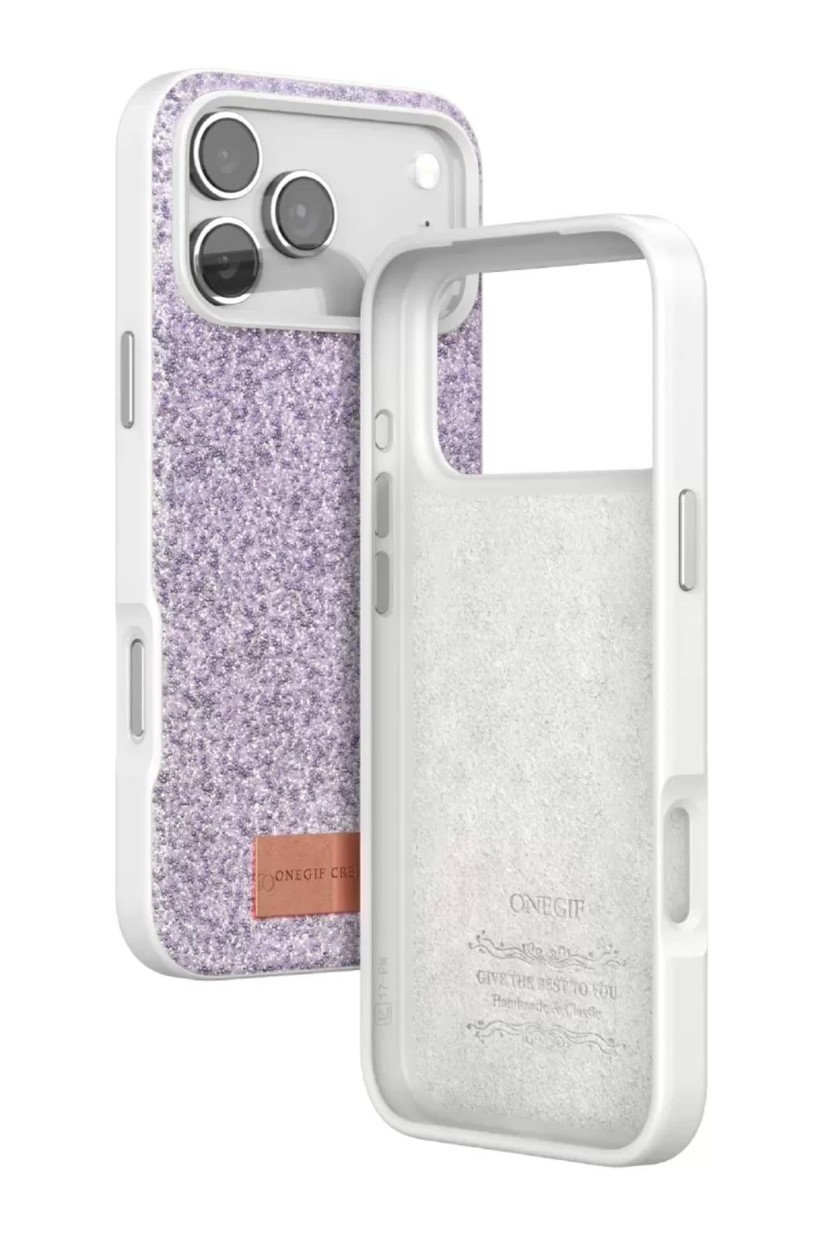 Onegif Apple iPhone 17 Pro Uyumlu Bright Simli Kapak - Lila