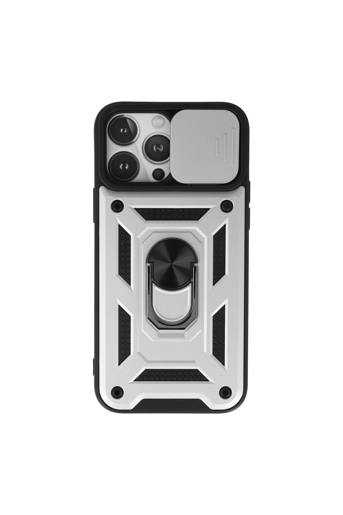 Apple iPhone 13 Pro Uyumlu Kılıf Pars Lens Yüzüklü Silikon - Gümüş