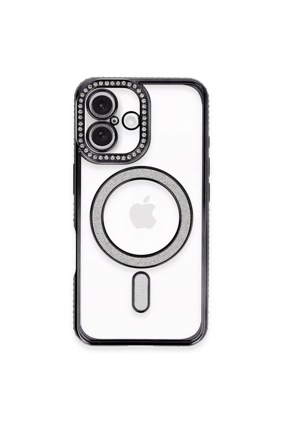 Apple iPhone 16 Plus Uyumlu Kılıf Joke Simli Magneticsafe Kılıf - Siyah