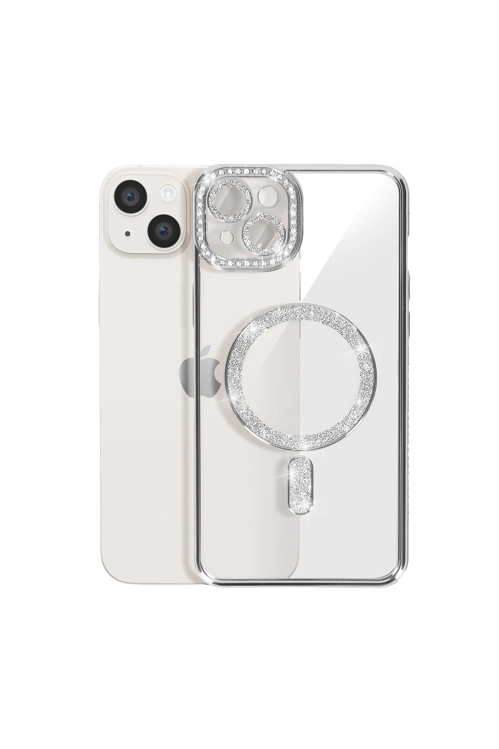 Apple iPhone 15 Uyumlu Kılıf Joke Simli Magneticsafe Kılıf - Gümüş