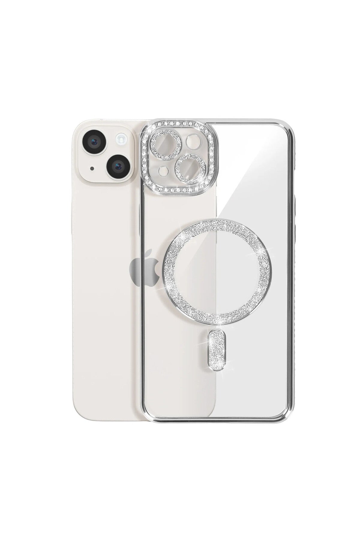 Apple iPhone 15 Uyumlu Kılıf Joke Simli Magneticsafe Kılıf - Gümüş