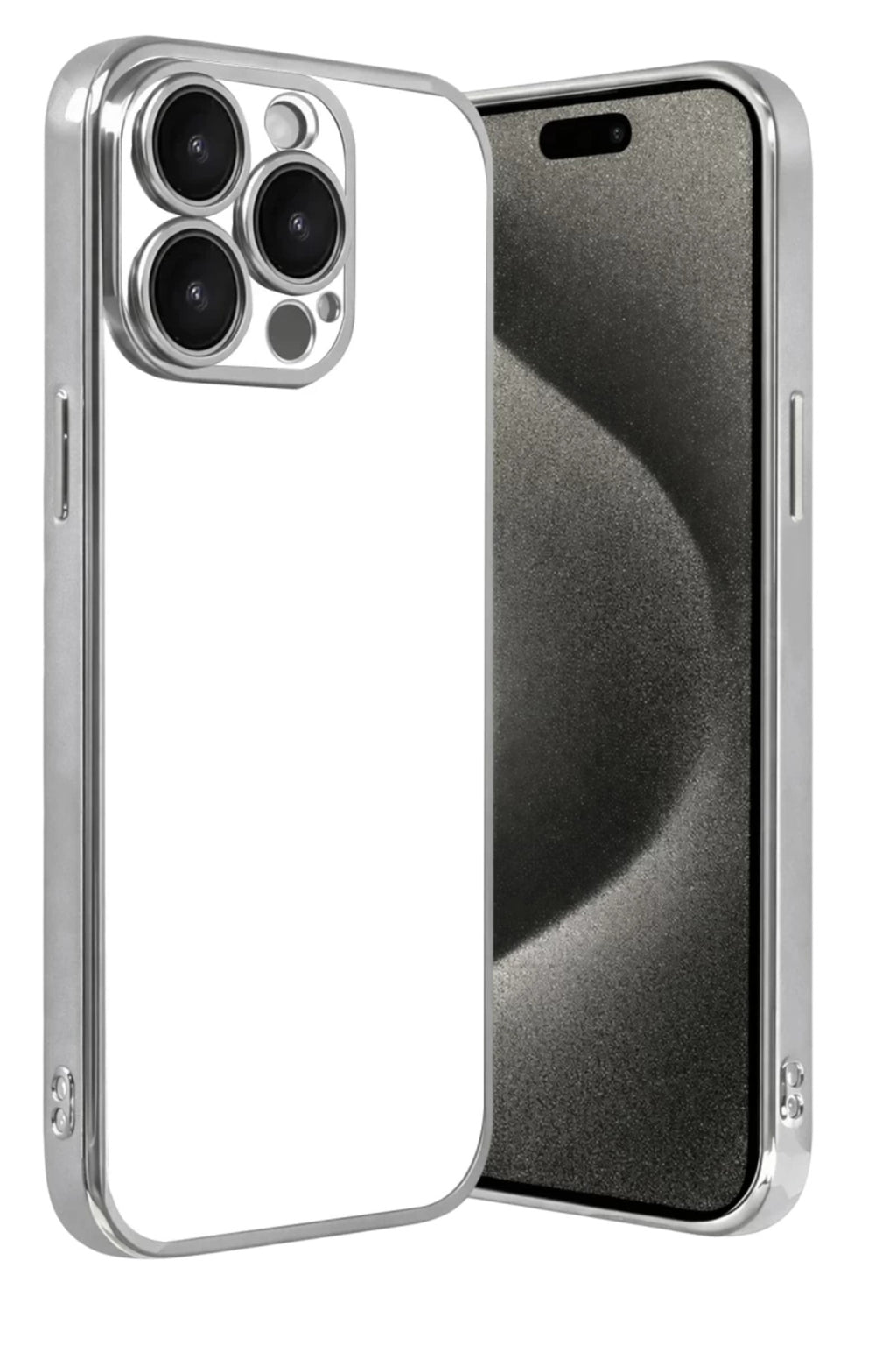 Apple iPhone 15 Pro Max Uyumlu Lensli Silikon - Gümüş