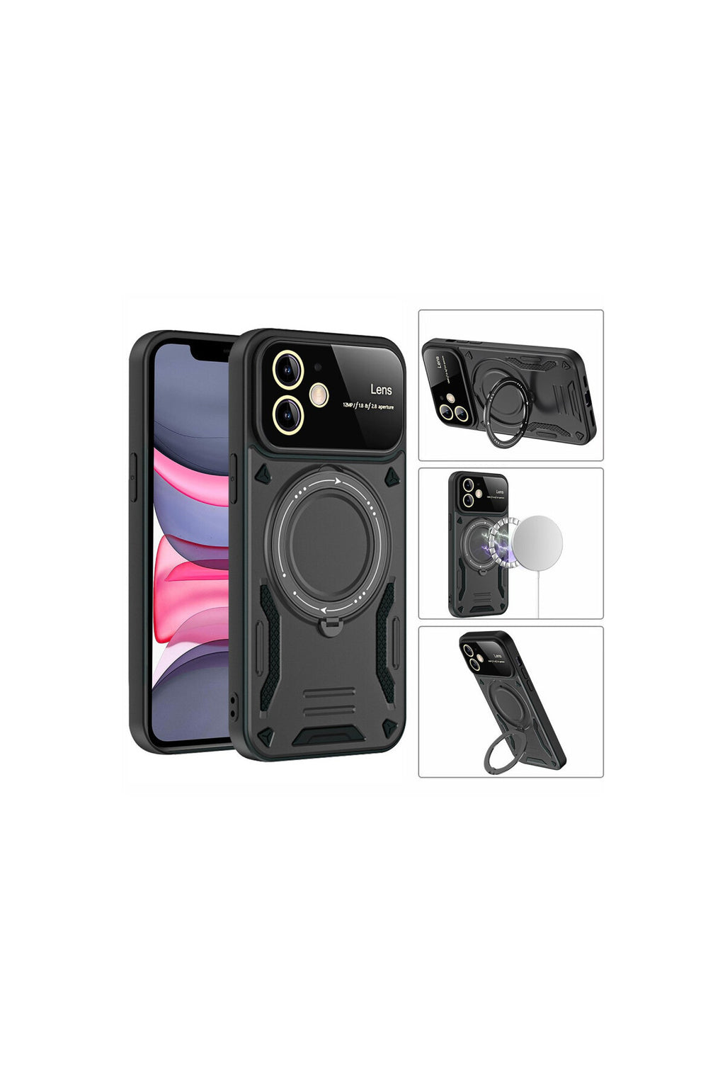 Apple iPhone 11 Uyumlu Kılıf Joy Lens Standlı Kapak - Mor