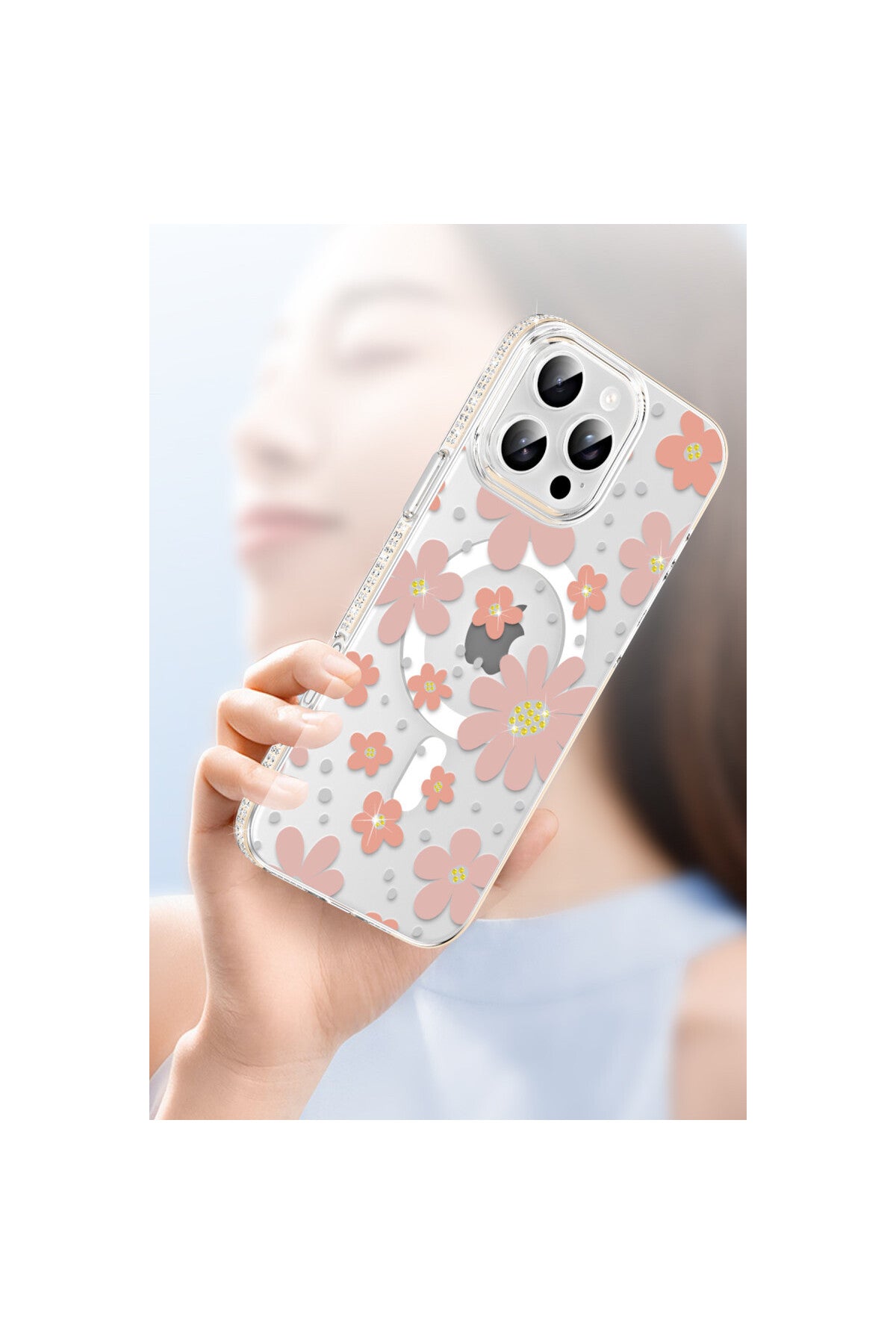 Joko Apple iPhone 15 Pro Uyumlu Floral Magsafe Kapak - Beyaz