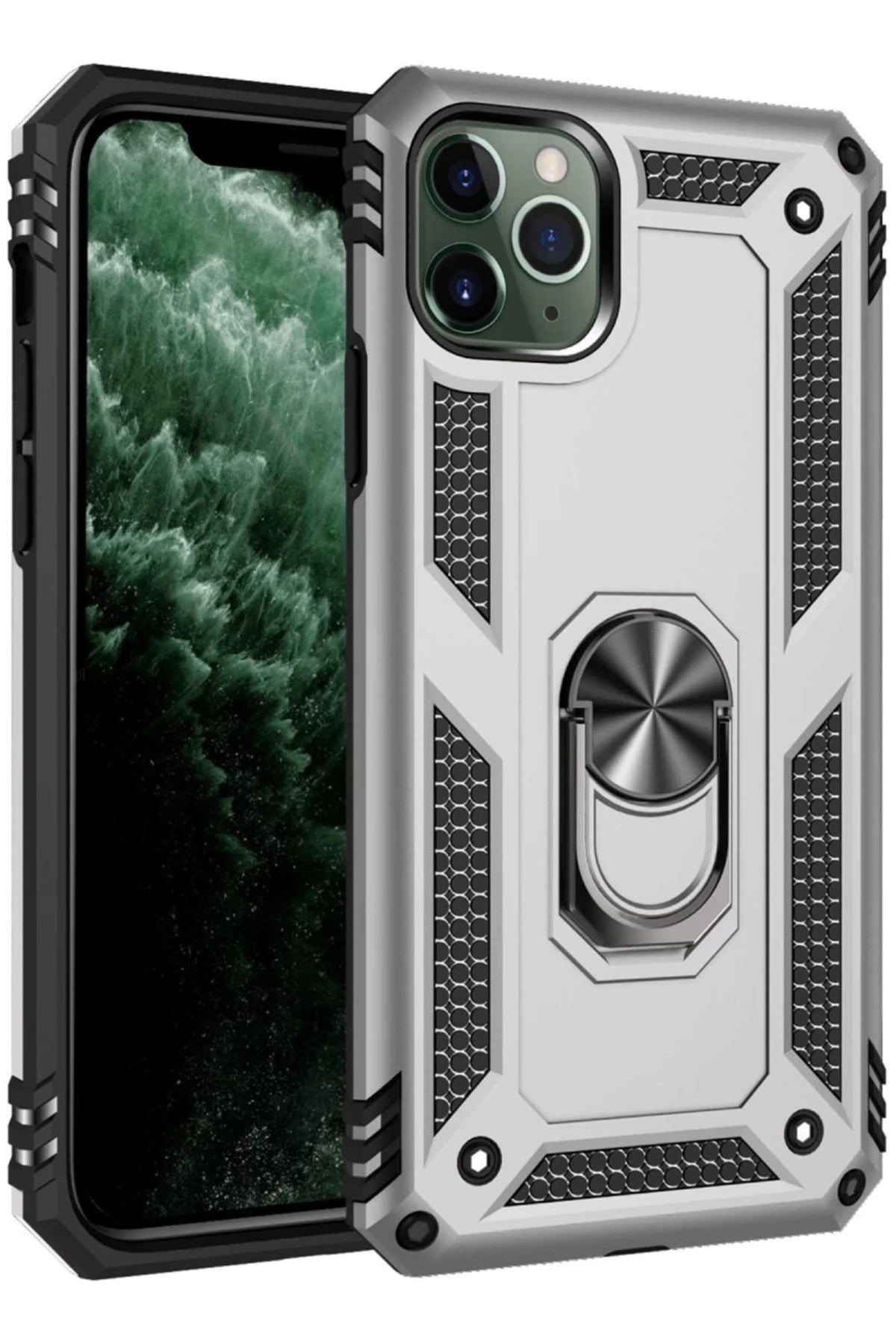 Apple iPhone 11 Pro Uyumlu Kılıf Sofya Yüzüklü Silikon Kapak - Gümüş