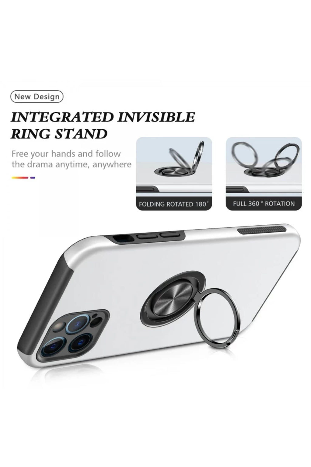 Apple iPhone 12 Pro Uyumlu Kılıf Elit Yüzüklü Kapak - Gümüş