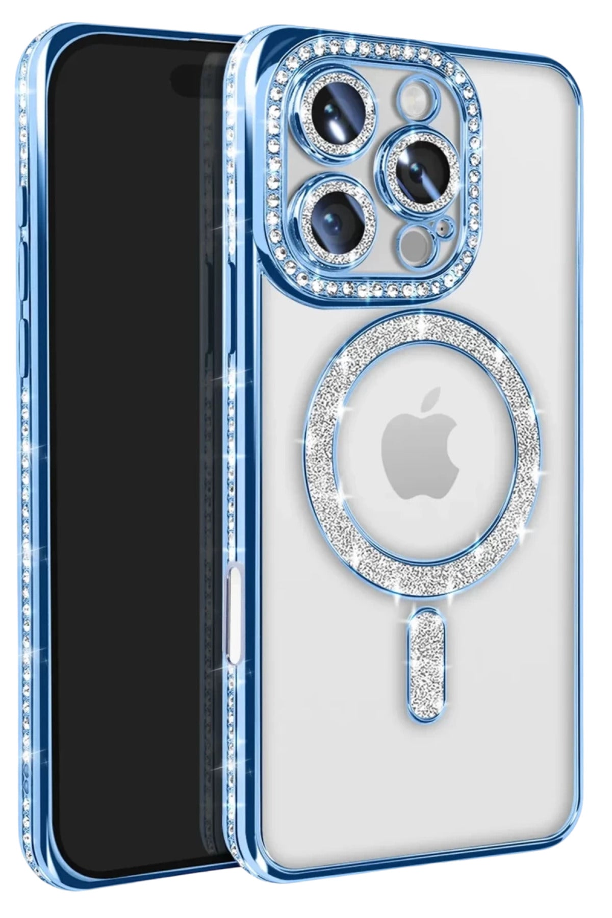 Apple iPhone 16 Pro Max Uyumlu Kılıf Joke Simli Magneticsafe Kılıf - Mavi