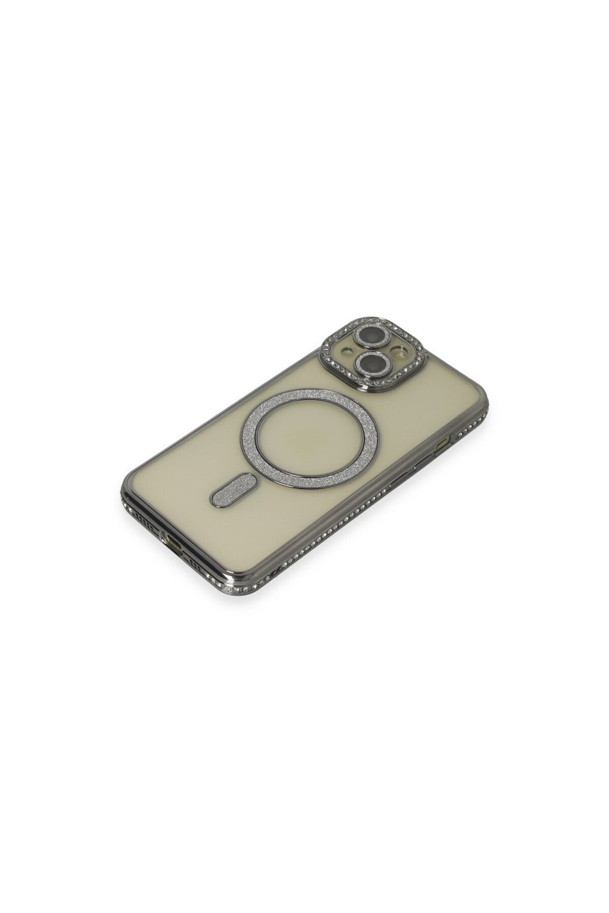 Apple iPhone 15 Uyumlu Kılıf Joke Simli Magneticsafe Kılıf - Gri