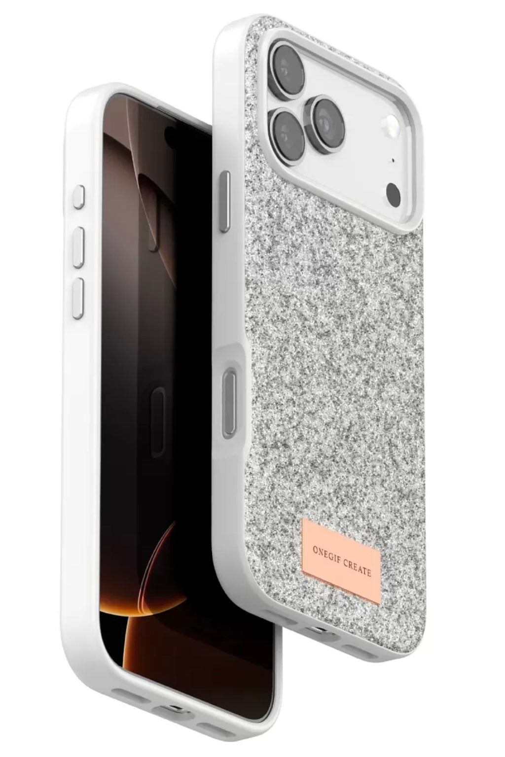 Onegif Apple iPhone 17 Pro Uyumlu Bright Simli Kapak - Beyaz