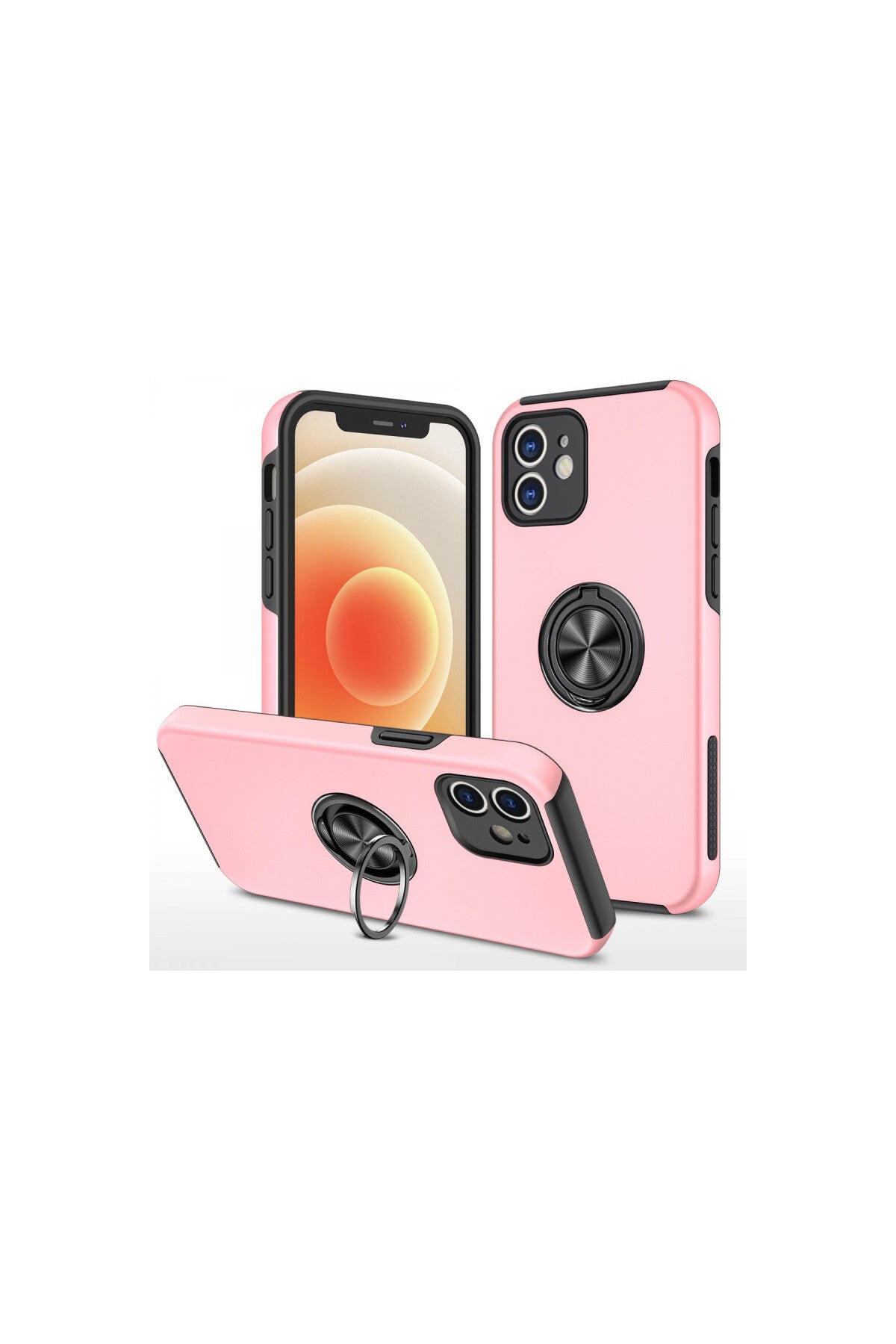 Apple iPhone 12 Uyumlu Kılıf Elit Yüzüklü Kapak - Pembe