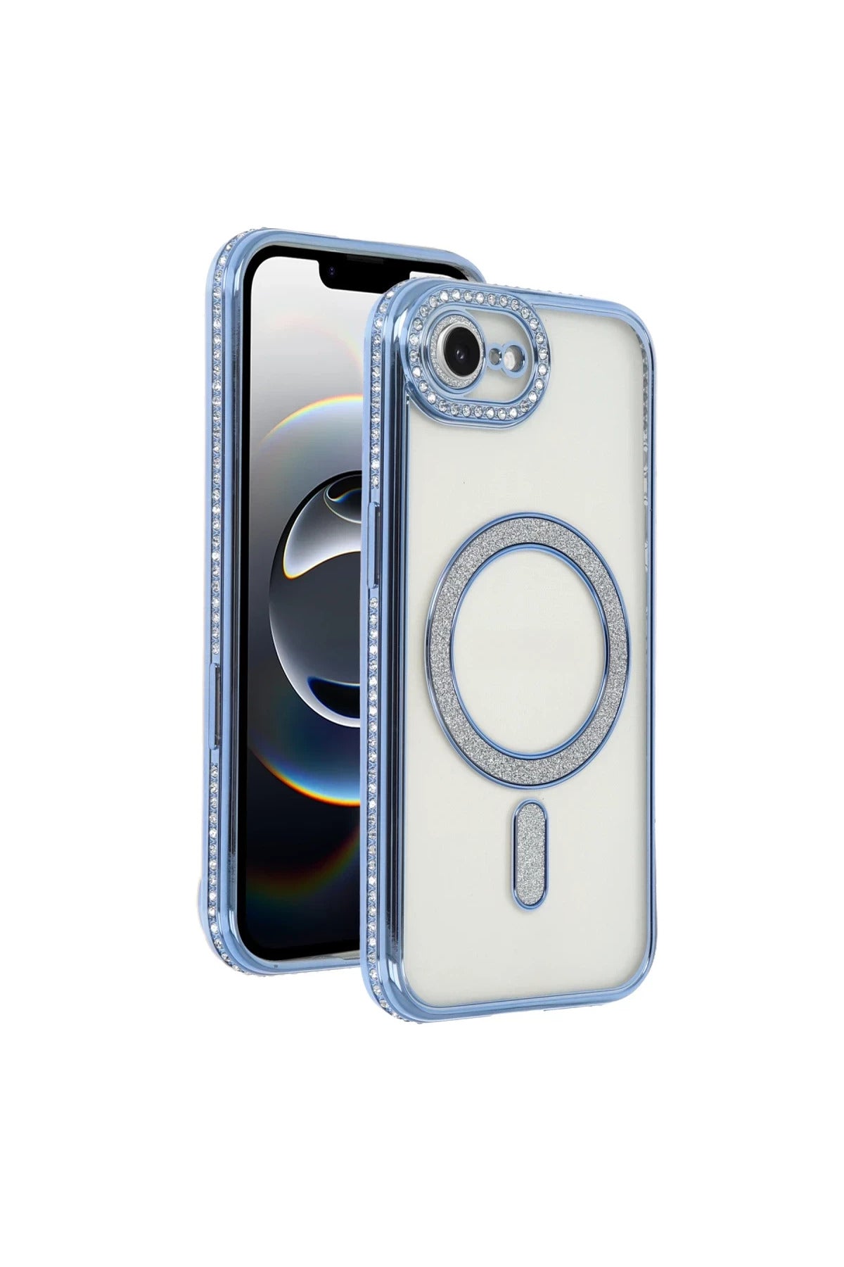 Apple iPhone 16E Uyumlu Joke Simli Magneticsafe Kılıf - Mavi