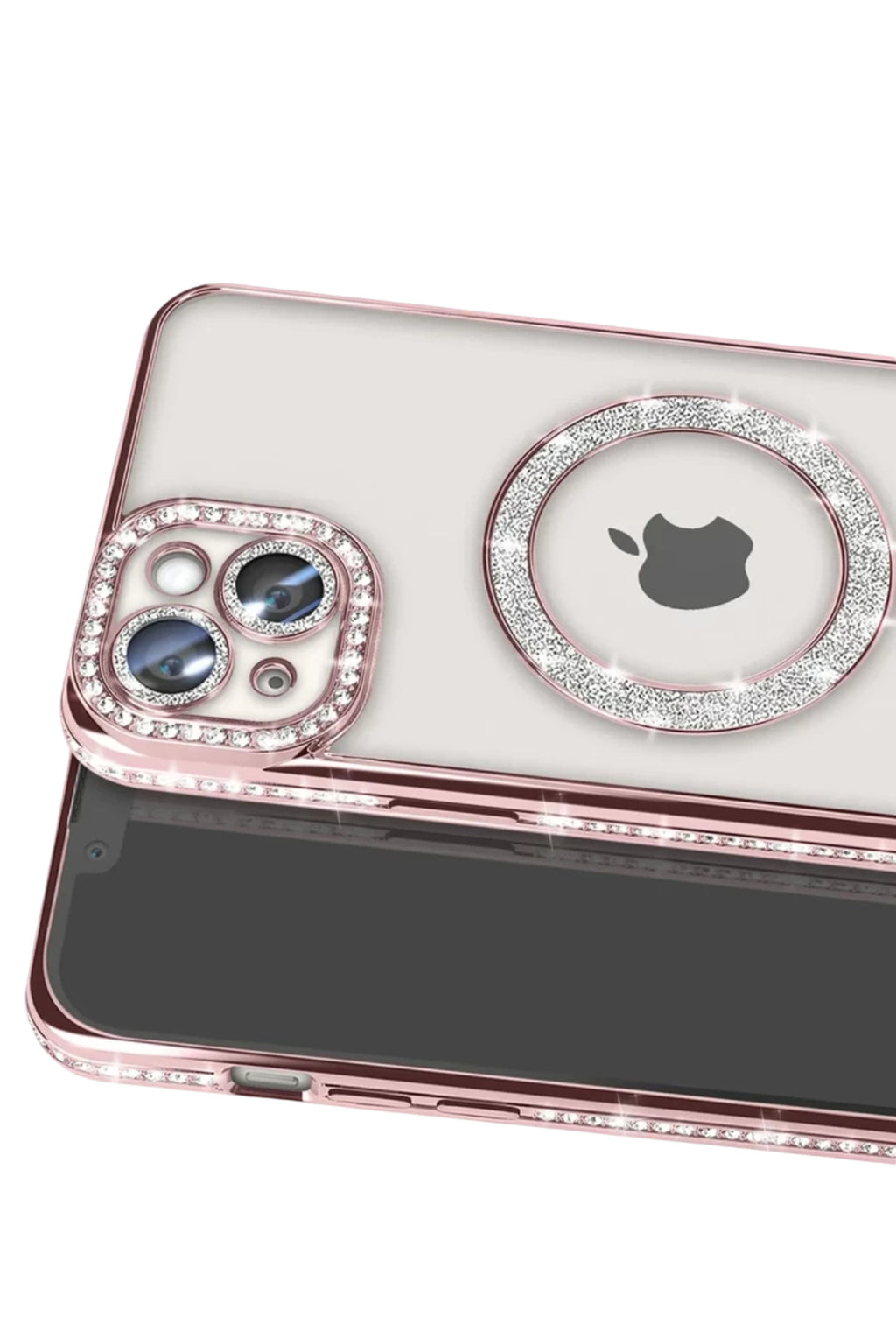 Apple iPhone 15 Uyumlu Kılıf Joke Simli Magneticsafe Kılıf - Pembe