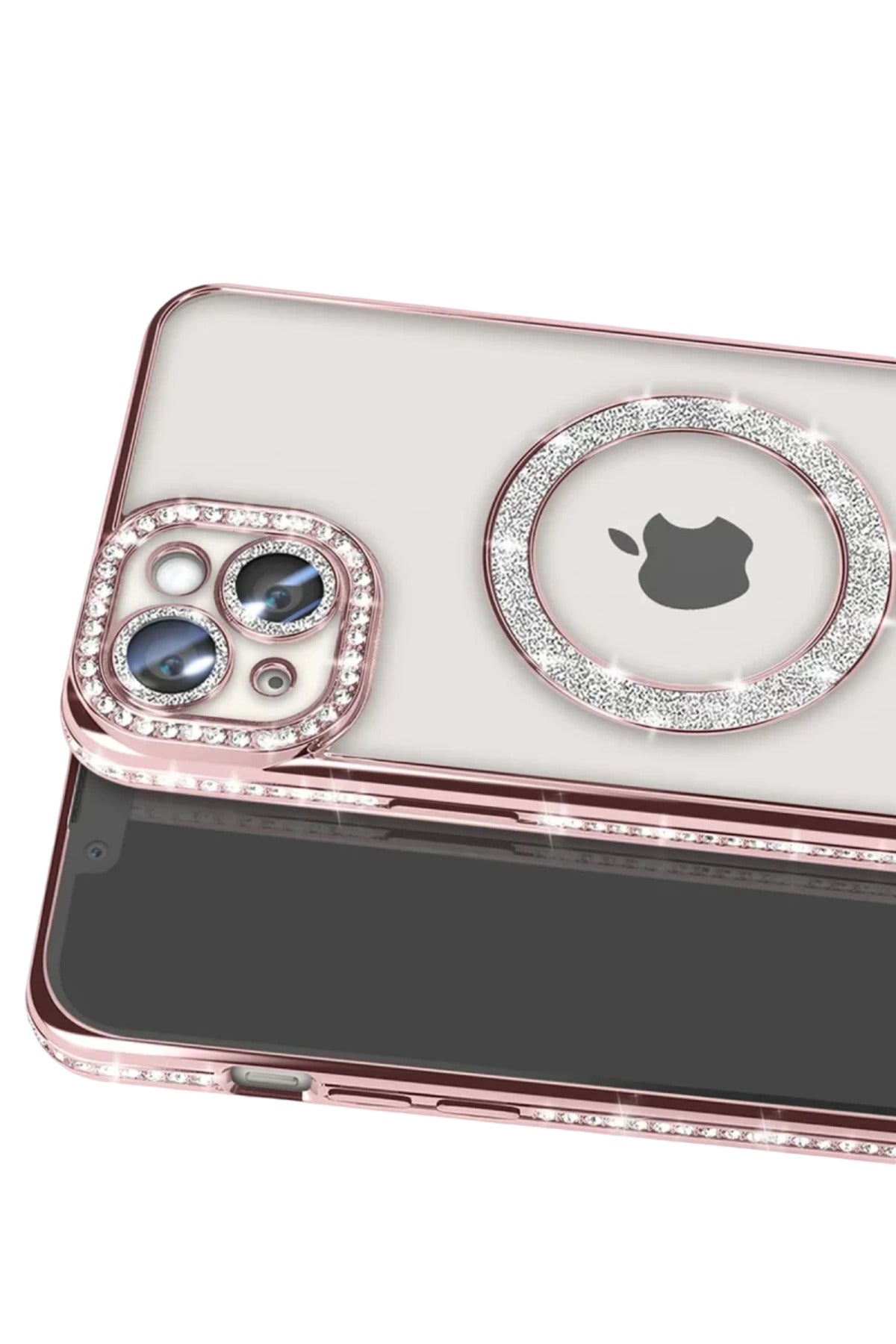 Apple iPhone 15 Uyumlu Kılıf Joke Simli Magneticsafe Kılıf - Pembe