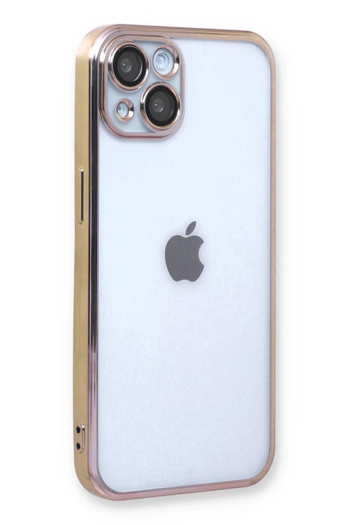 Apple iPhone 13 Uyumlu Kılıf Lensli Silikon - Gold