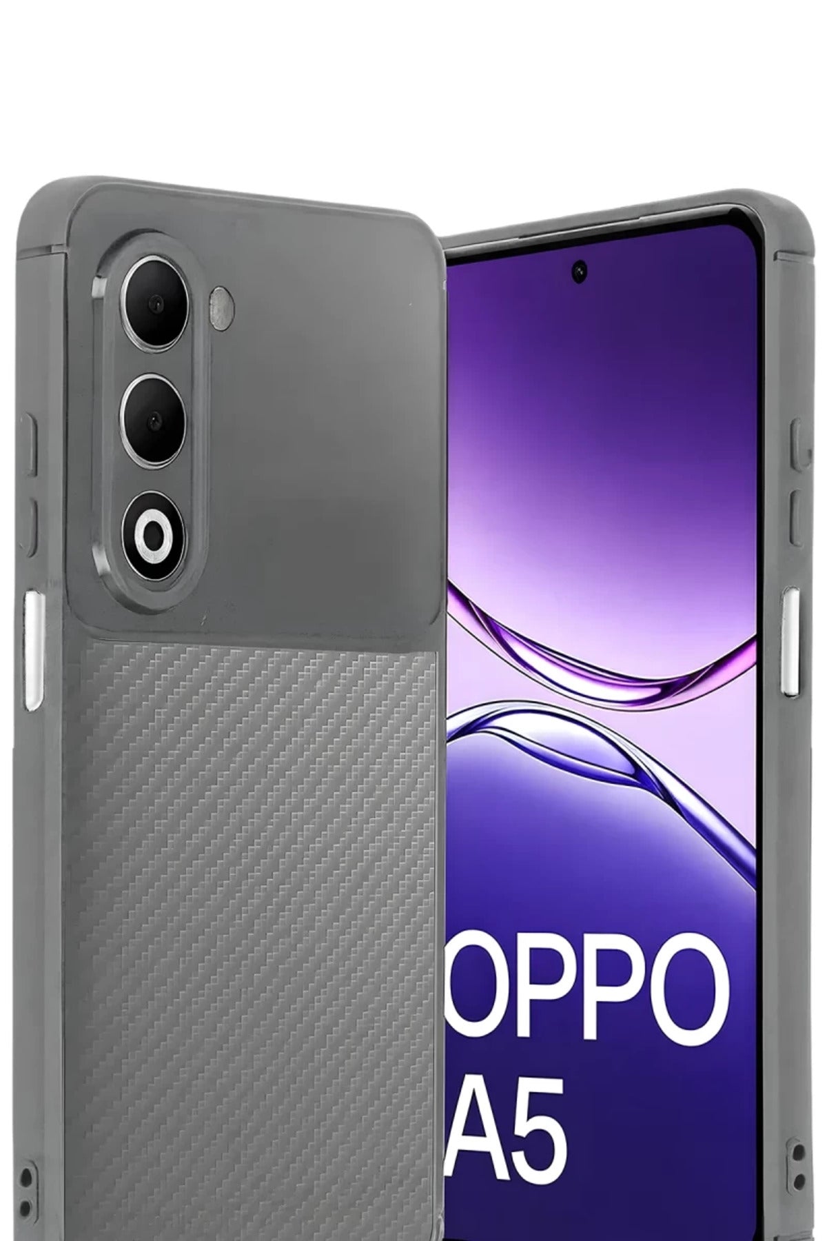 Oppo A5 4G Uyumlu Auto Focus Karbon Kapak - Gri