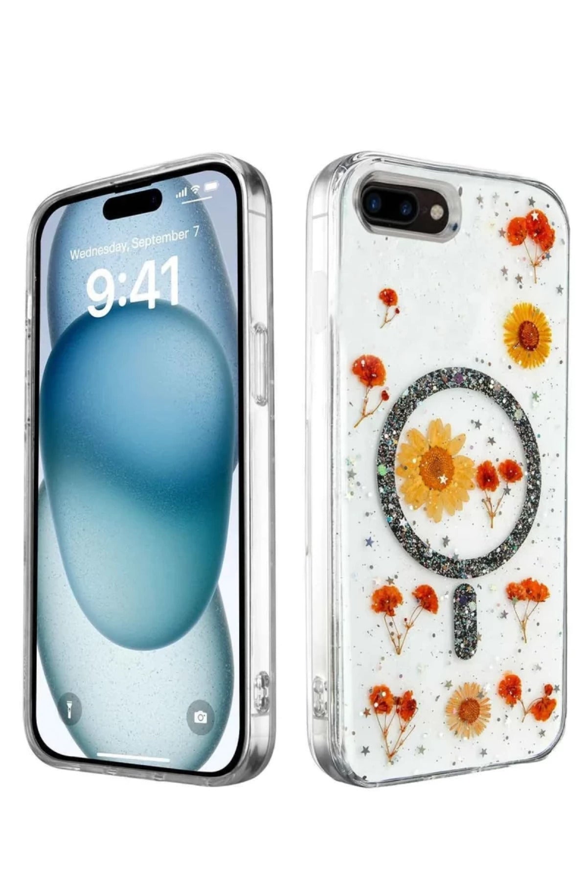 Apple iPhone 7 Uyumlu Kılıf Daisy Simli Magsafe Kapak - Siyah