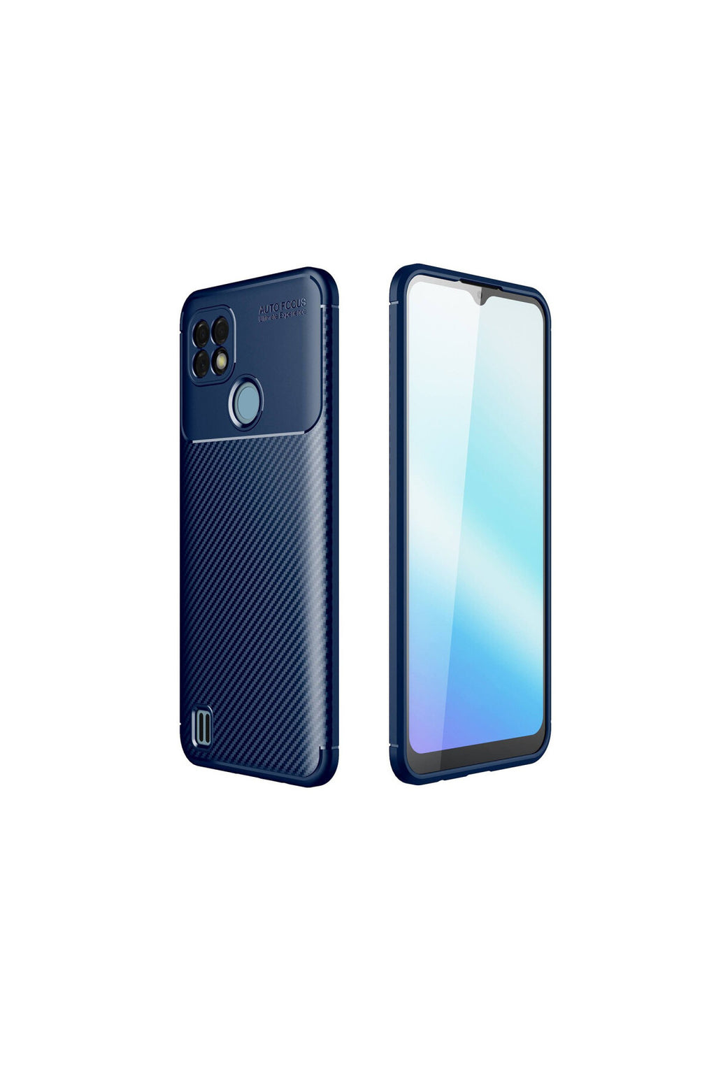 Realme C21 Uyumlu Kılıf Auto Focus Karbon Kapak - Lacivert