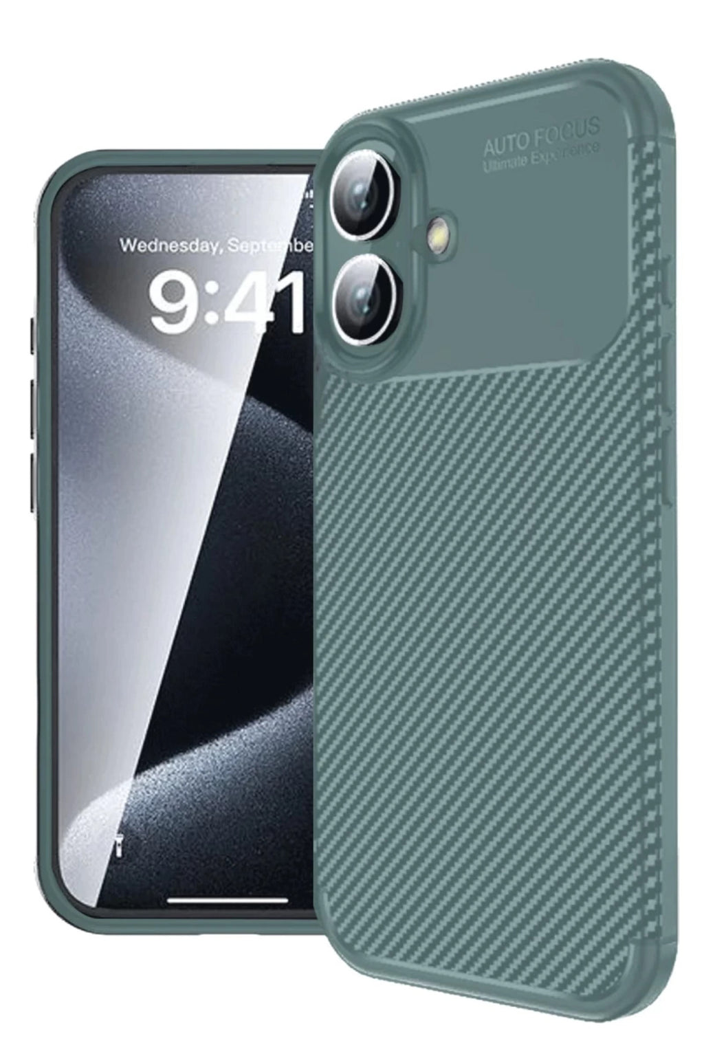 Apple iPhone 16 Uyumlu Kılıf Auto Focus Karbon Kapak - Koyu Yeşil