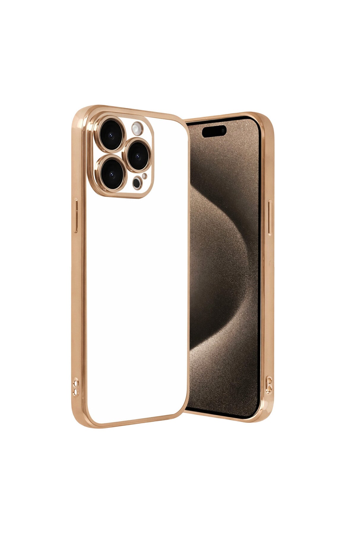 Apple iPhone 15 Pro Max Uyumlu Lensli Silikon - Gold