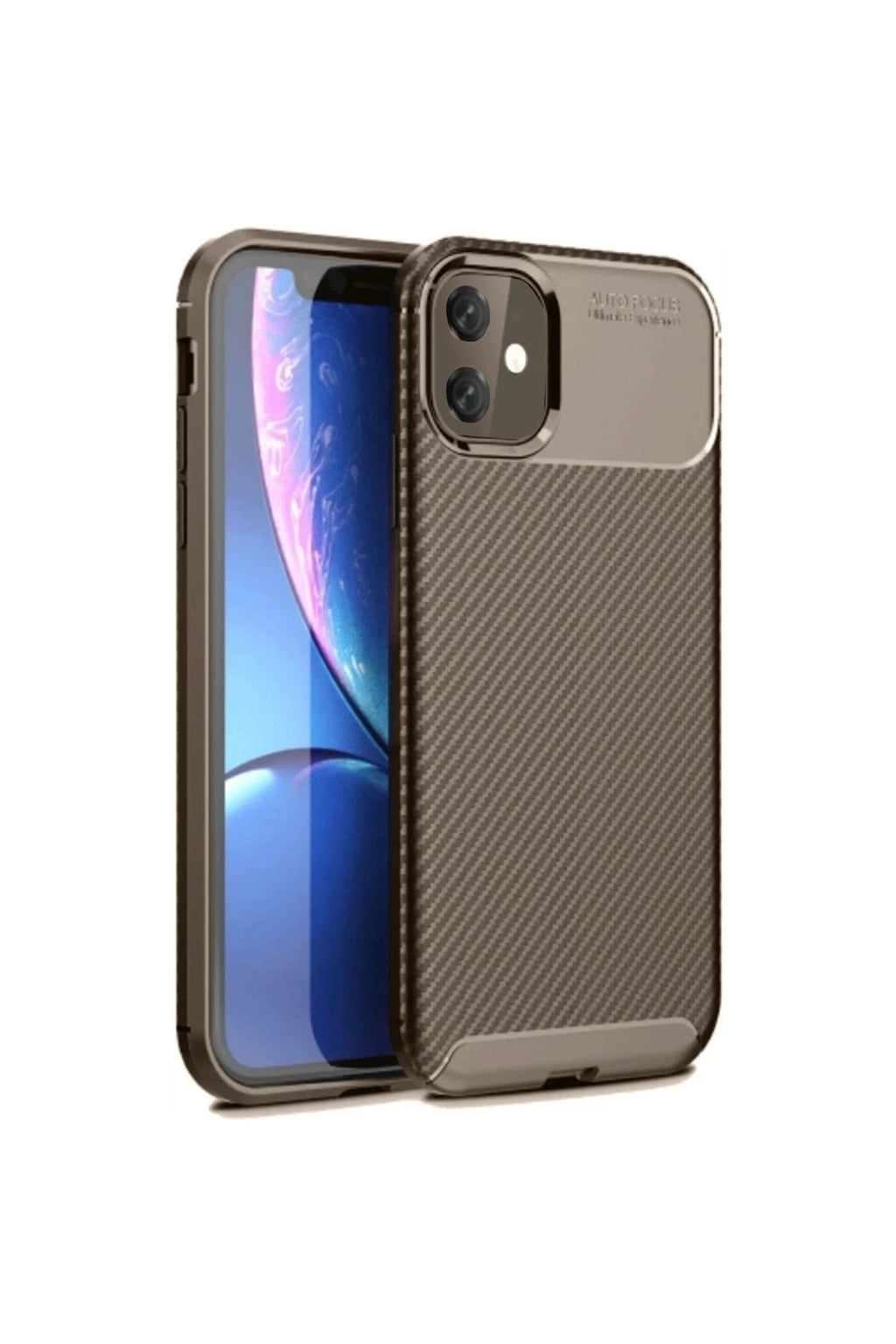 Apple iPhone 11 Uyumlu Kılıf Auto Focus Karbon Kapak - Kahverengi