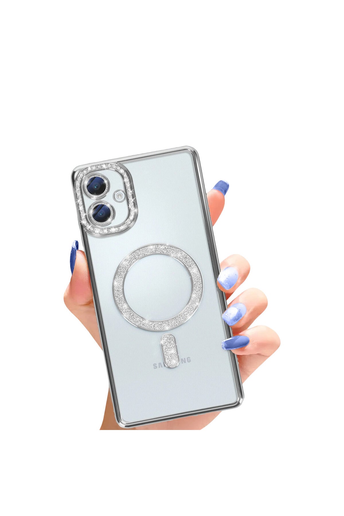 Samsung Galaxy A06 Uyumlu Joke Simli Magneticsafe Kılıf - Gümüş